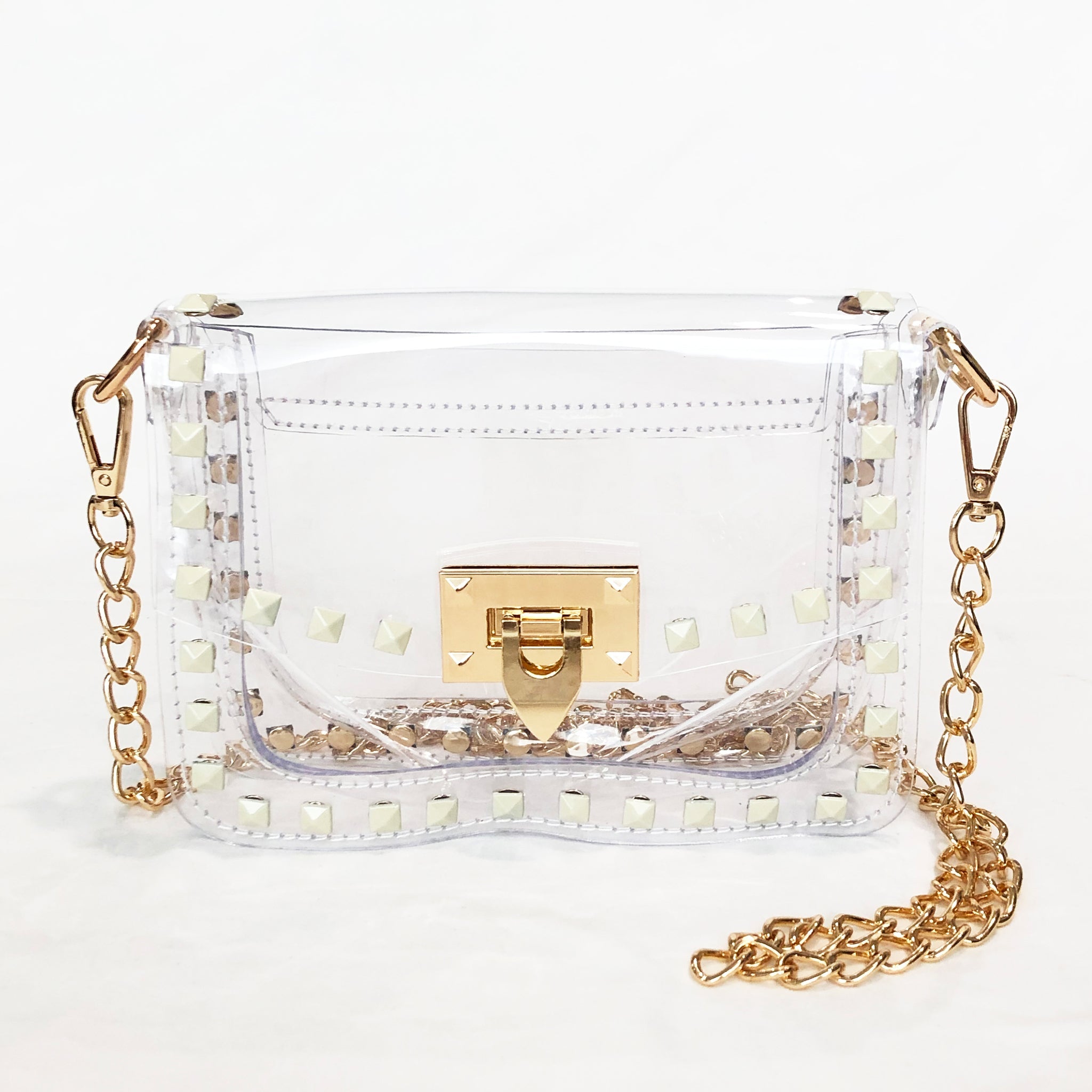 The Jackie in White & Gold by Clearly Handbags