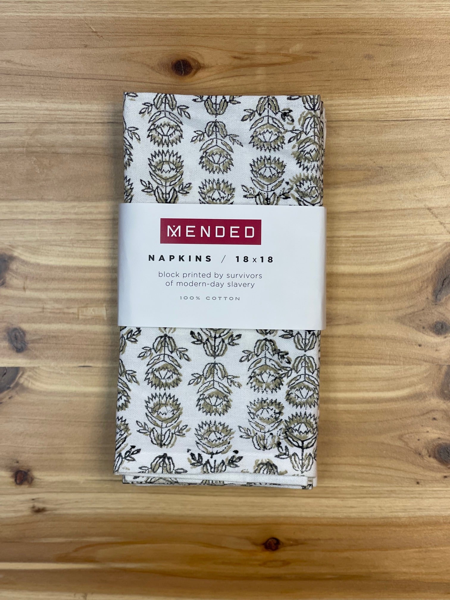 MENDED X DEMI: Dinner Napkins (set of 4) - Protea, Black & Neutral by Mended