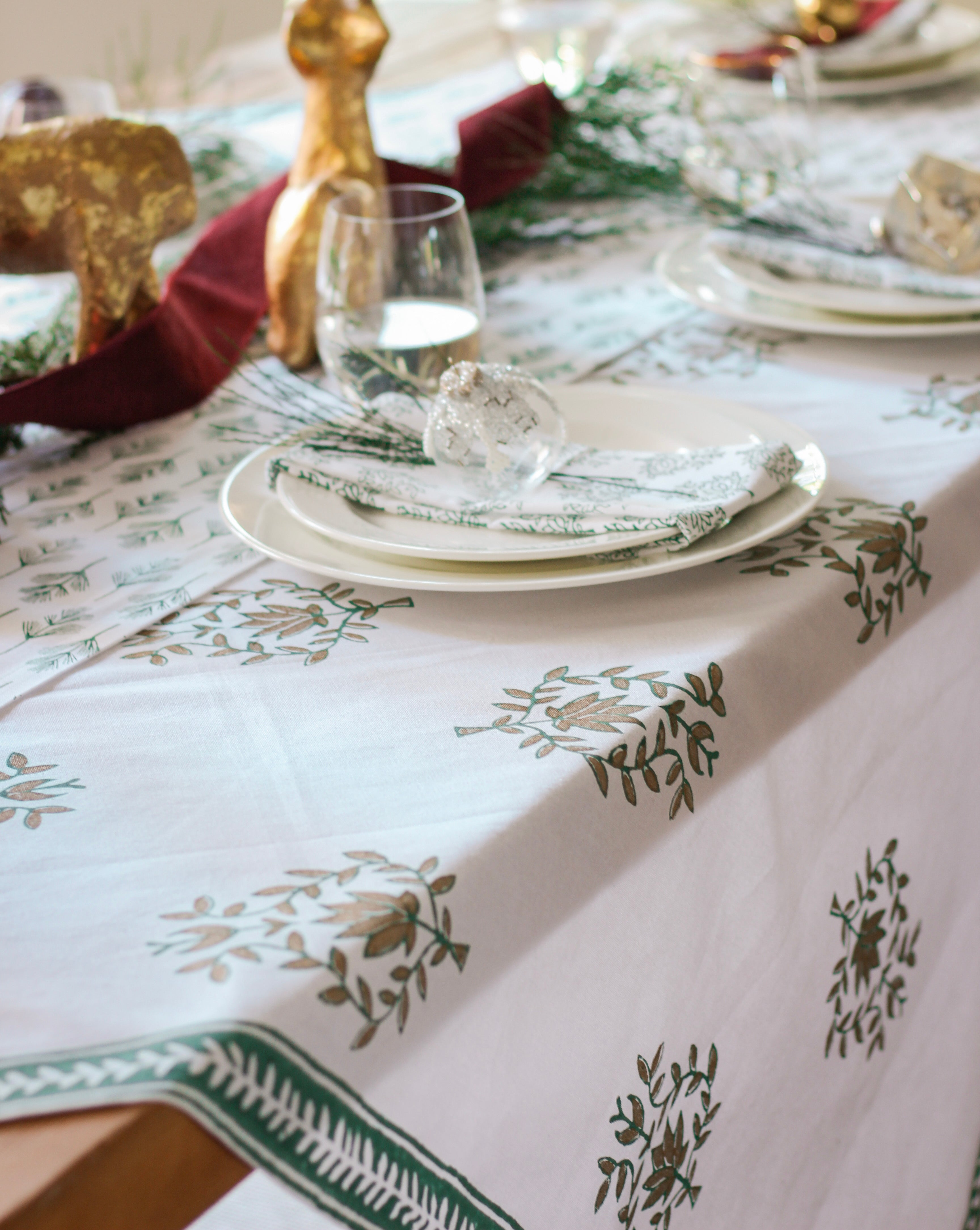 Tablecloth - Lotus (Large), Evergreen & Gold by Mended
