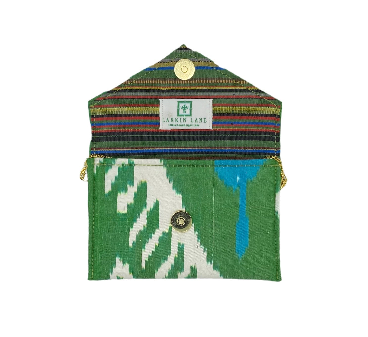 Newcomb Silk Ikat Stadium Clutch - Green, White, Teal by Larkin Lane