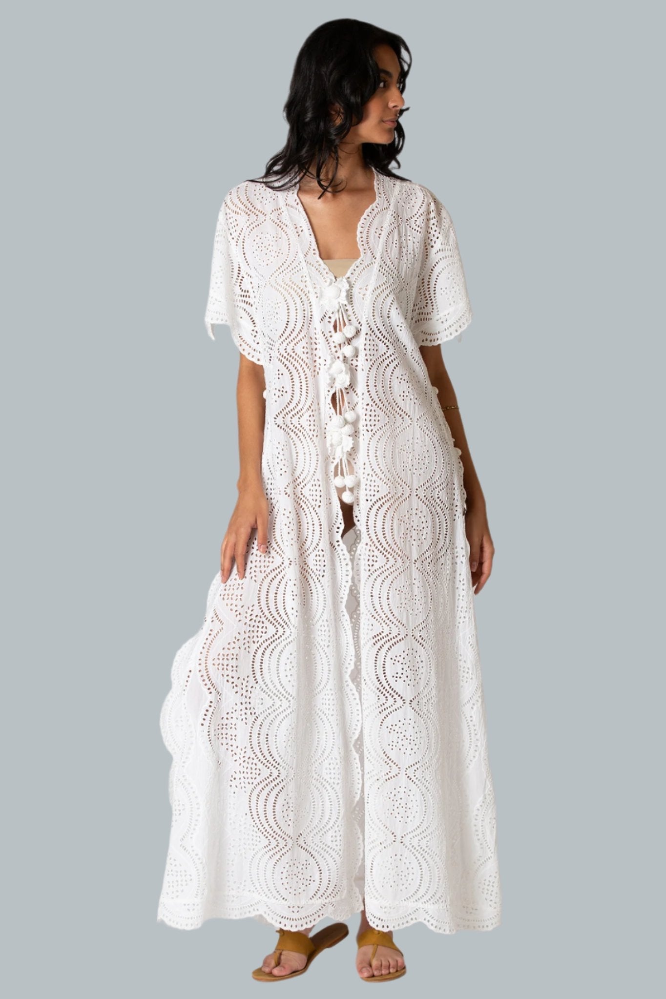 Imani Eyelet Scalloped Coat by Miguelina