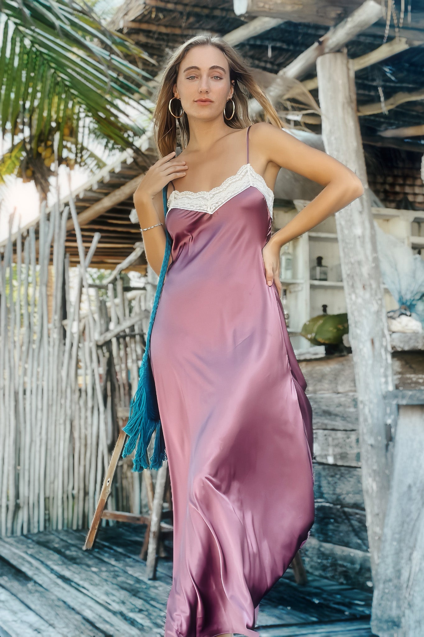 Jacquelyn Silk Slip Dress in Mauve by Miguelina Mauve / L Jacquelyn Silk Slip Dress in Mauve by Miguelina Mauve / L