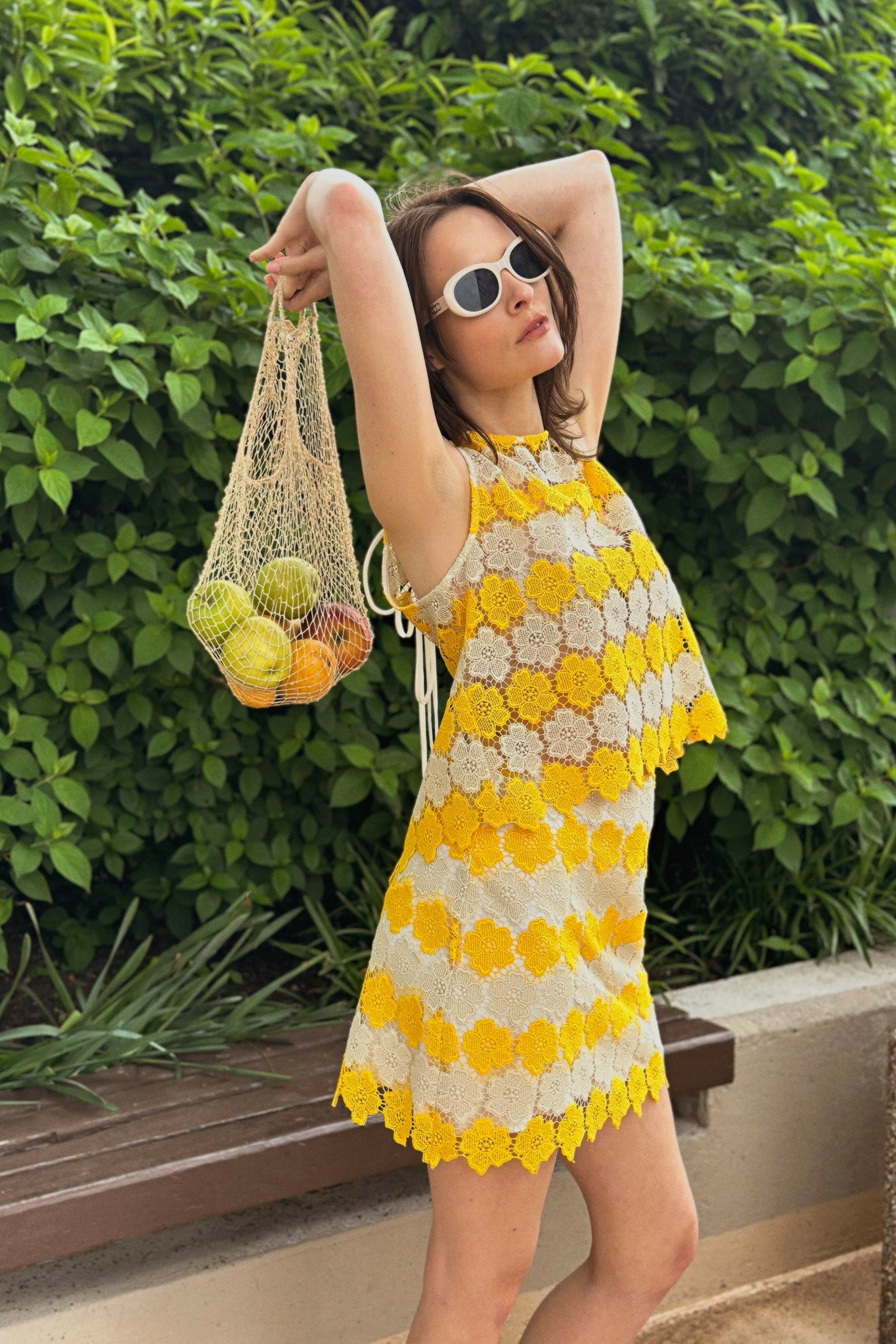 Koa Two-Tone Cosmos Flower Lace Mini Skirt - Mango by Miguelina