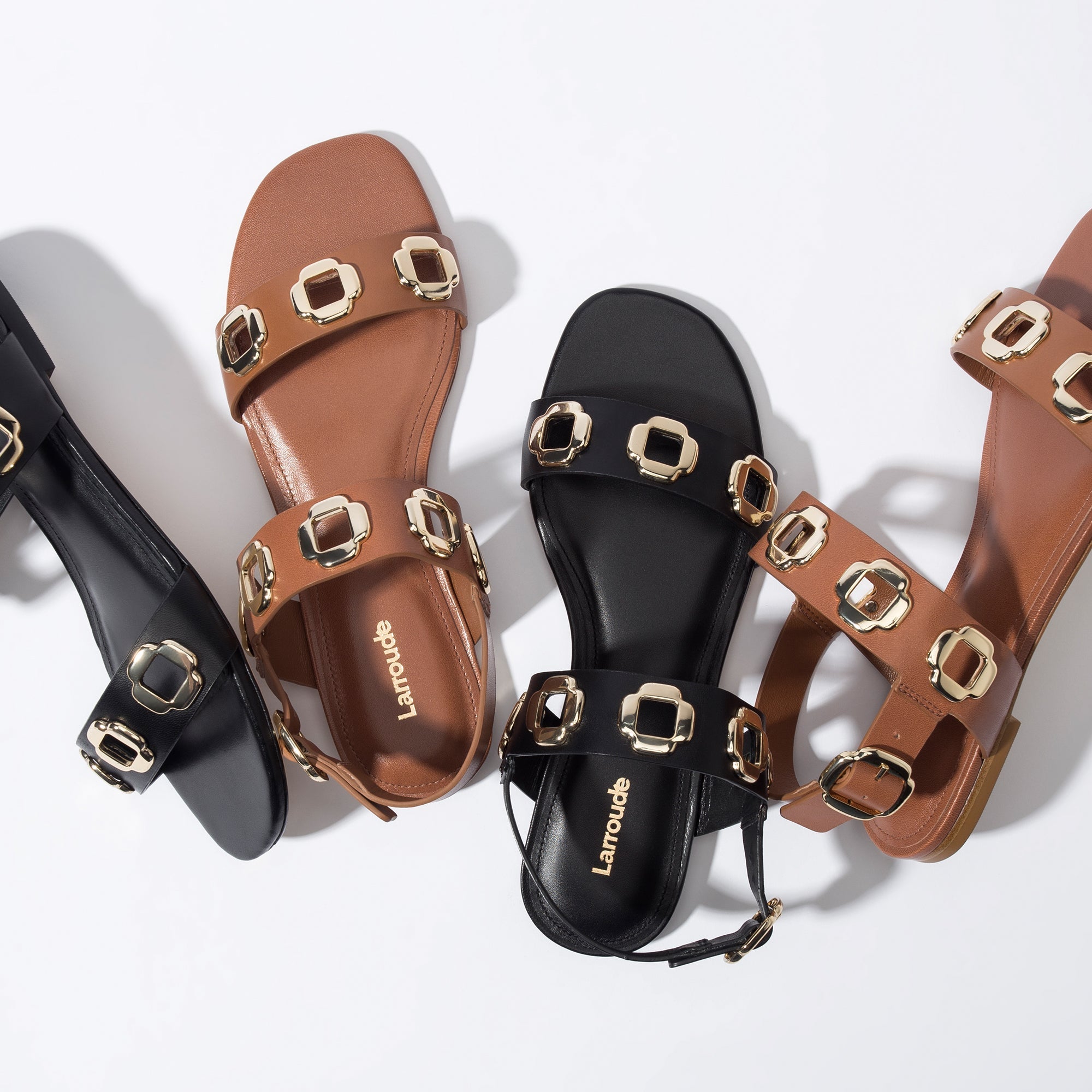 Milan Flat Sandal In Black Leather by Larroudé