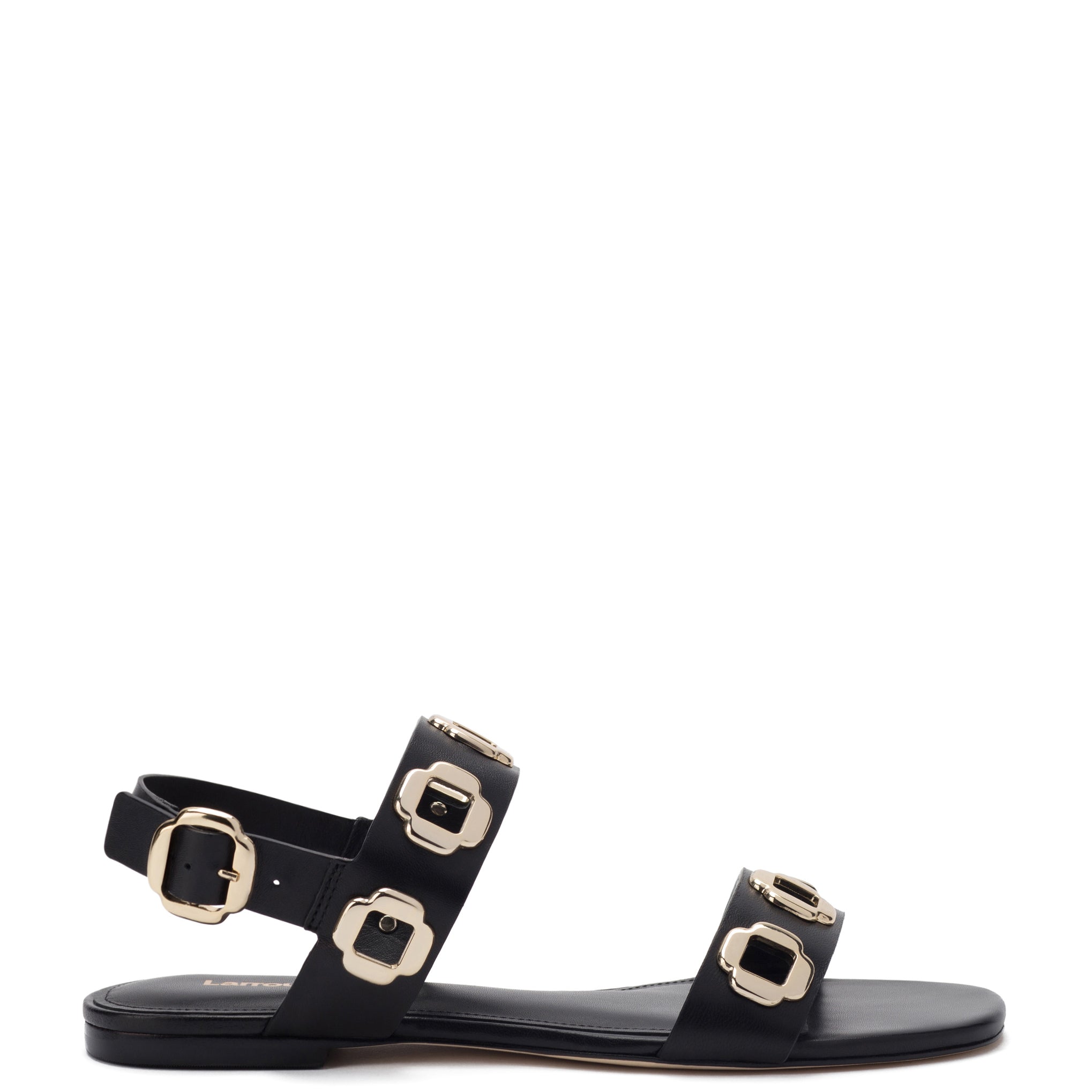 Milan Flat Sandal In Black Leather by Larroudé