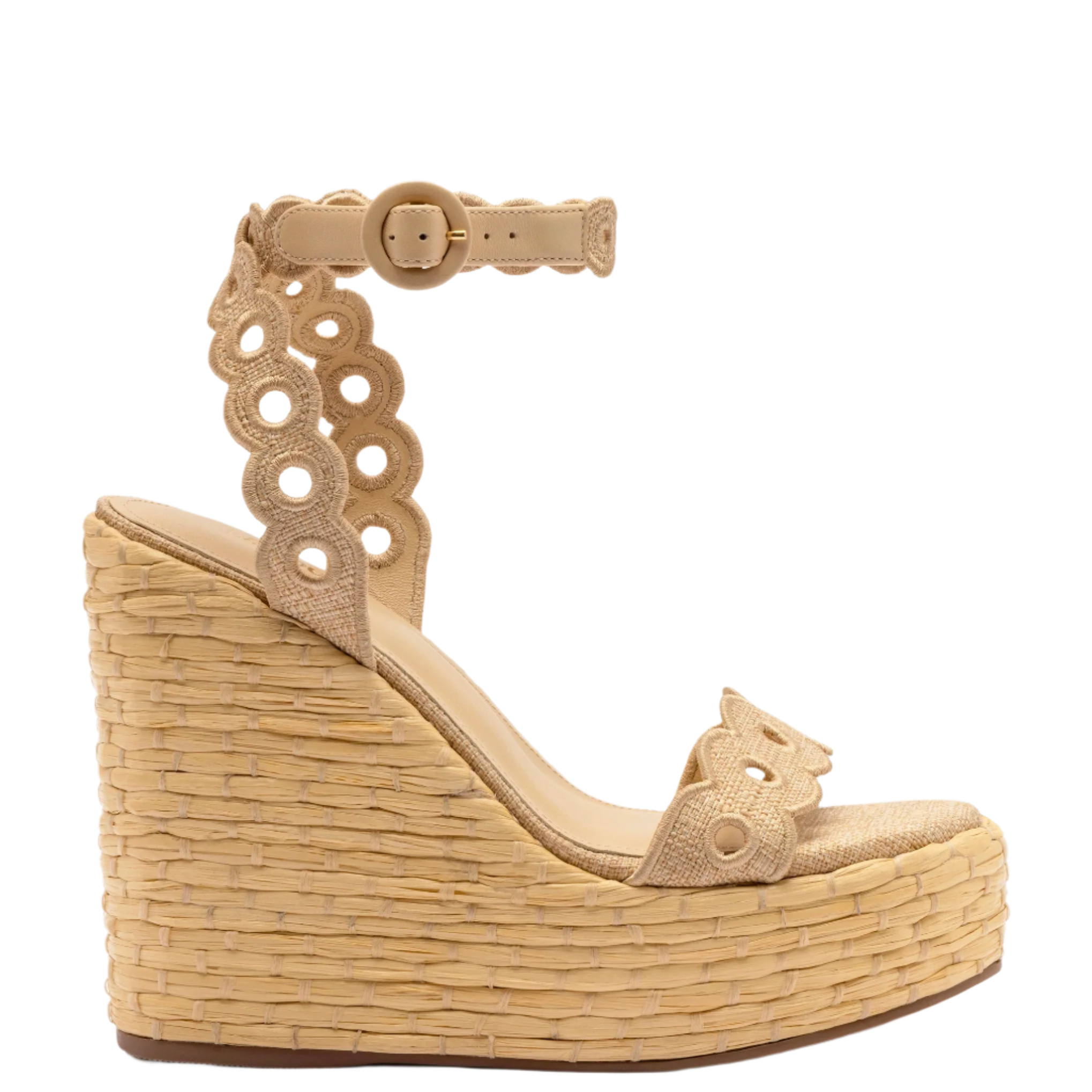 Florence Broderie Wedge In Beige Raffia by Larroudé