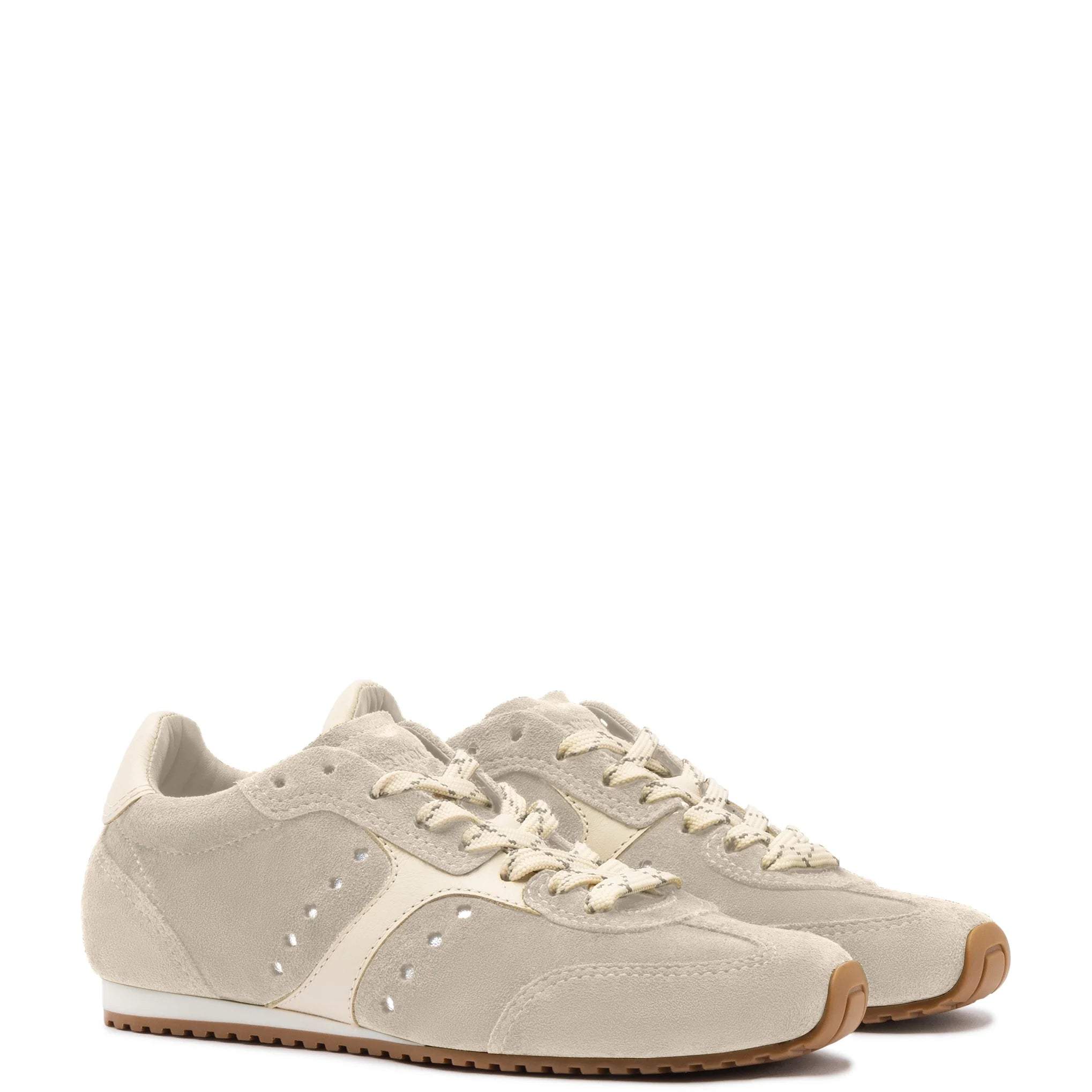 Stella Sneaker In Mushroom Grey Suede and Ivory Leather by Larroudé