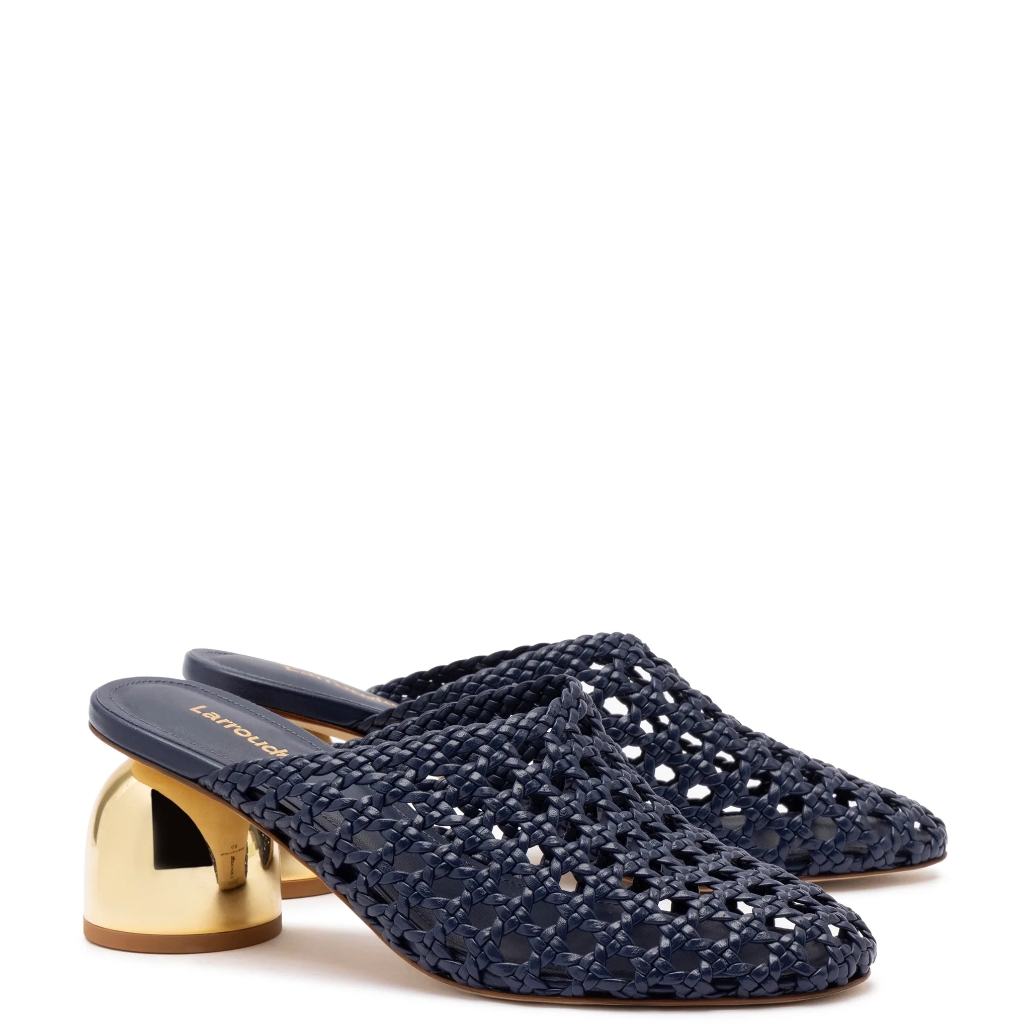 Dew Drop Macrame Mule In Navy Leather by Larroudé