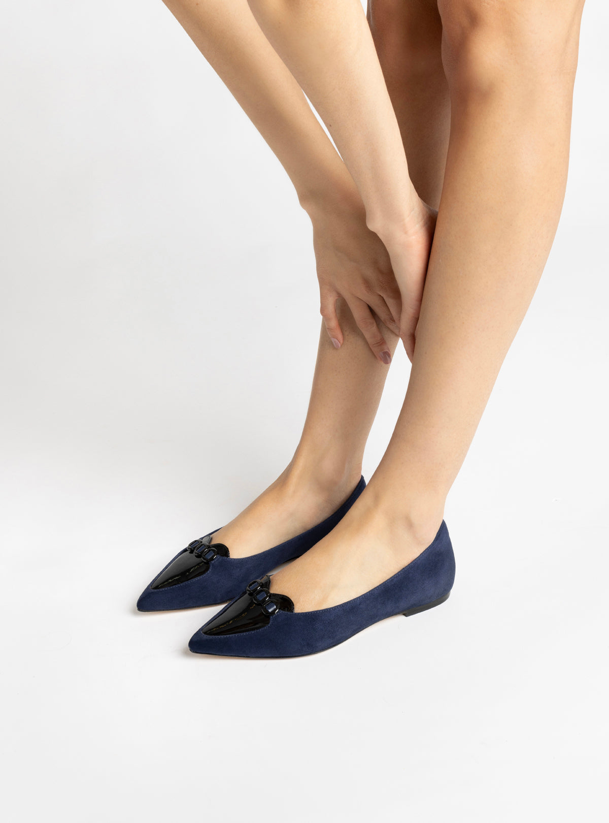 Audrey Flat In Navy Suede by Larroudé