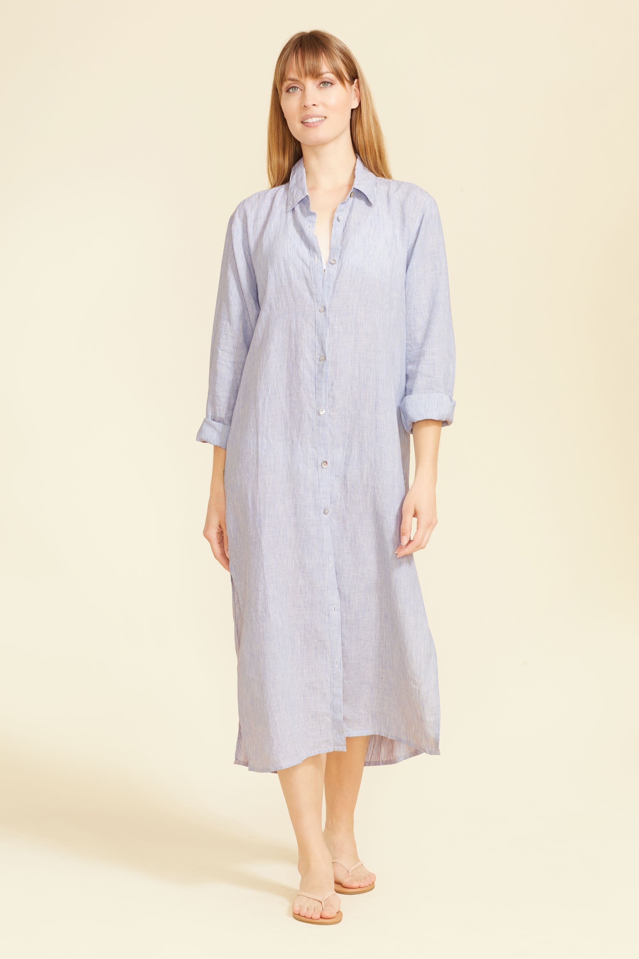 Lido Midi Shirt Dress - Light Blue Stripes by Sitano