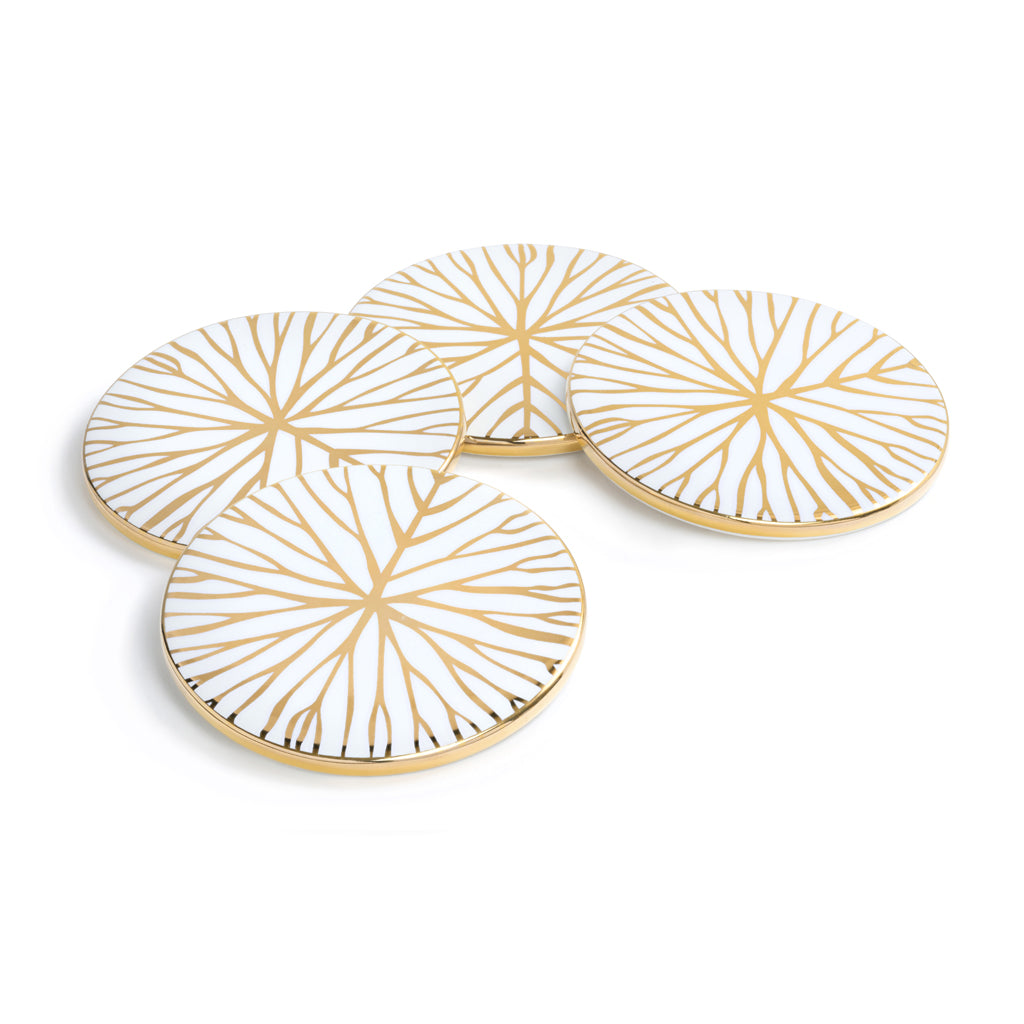 Talianna Lilypad Coasters S/4 White w/Gold by ANNA New York