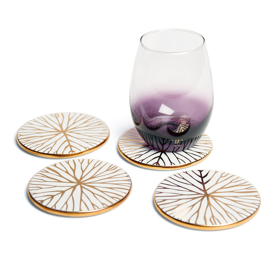 Talianna Lilypad Coasters S/4 White w/Gold by ANNA New York