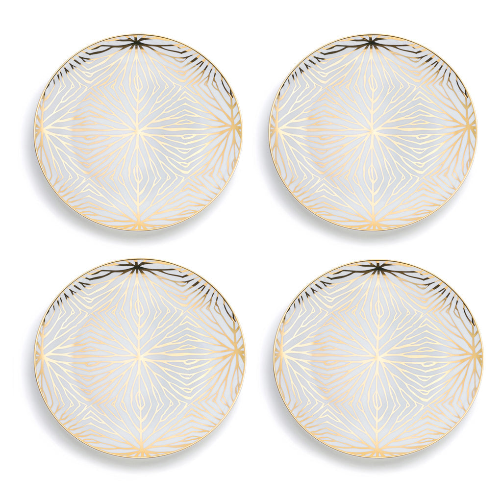 Talianna Lilypad Dessert Plates S/4, White w/Gold by ANNA New York