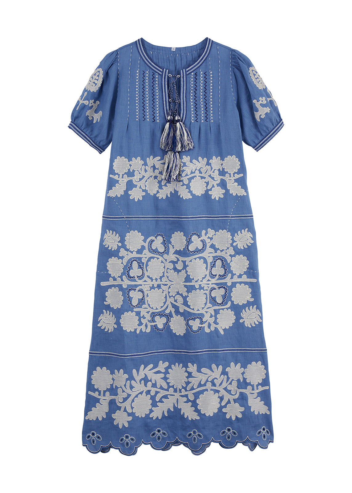 Natalia Ukrainian Embroidered Dress - French Blue, Navy, White by Larkin Lane