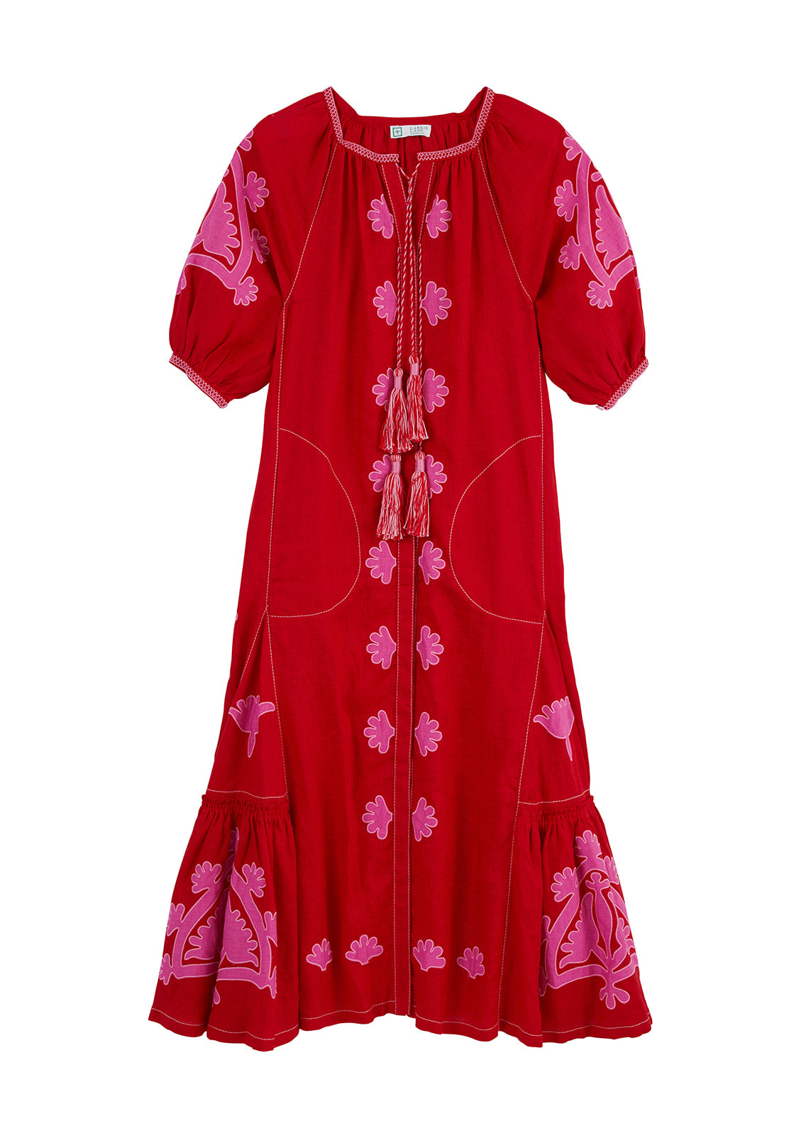 Matisse Embroidered Ukrainian Dress/ Caftan - Red, Pink by Larkin Lane
