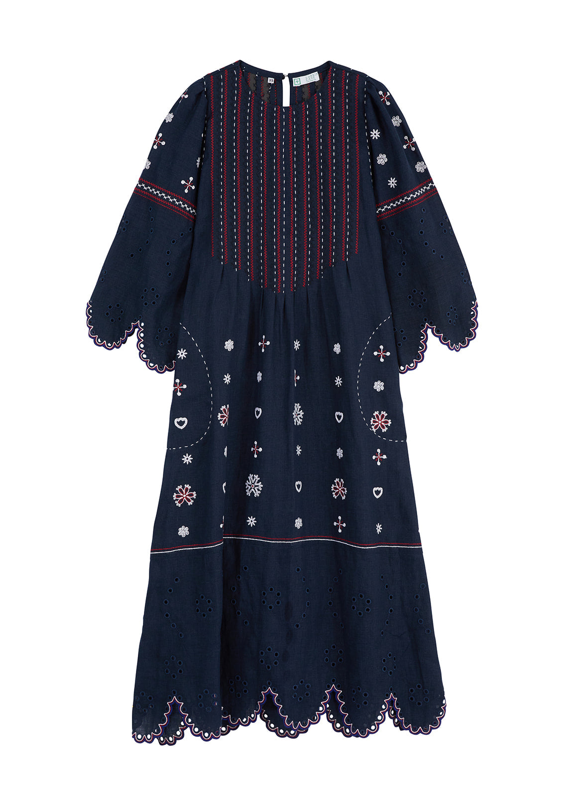 Maryna Embroidered Ukrainian Dress - Deep Navy, Red, White by Larkin Lane