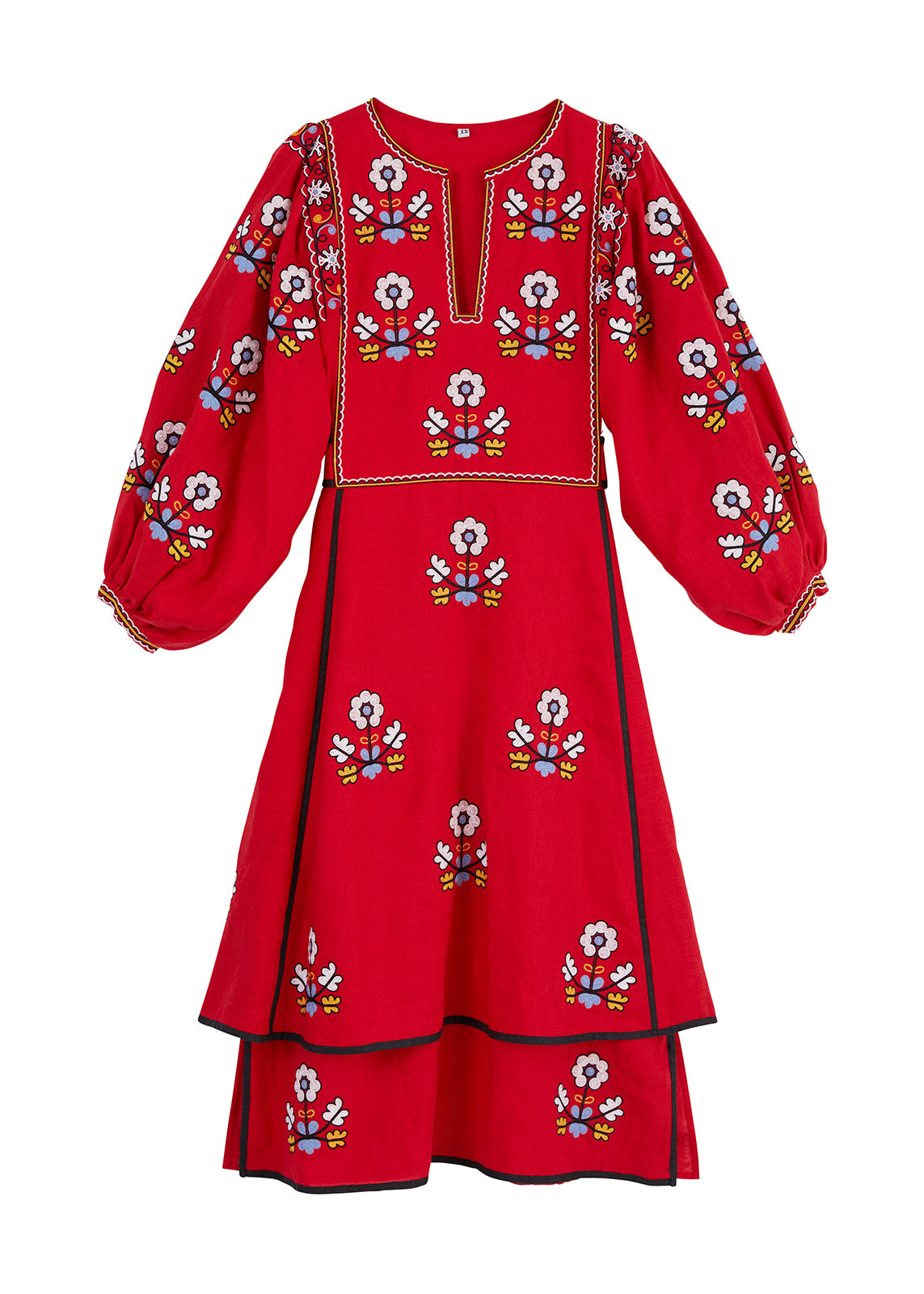 Iryna Embroidered Ukrainian Dress - Red, Yellow, Blue, Black by Larkin Lane