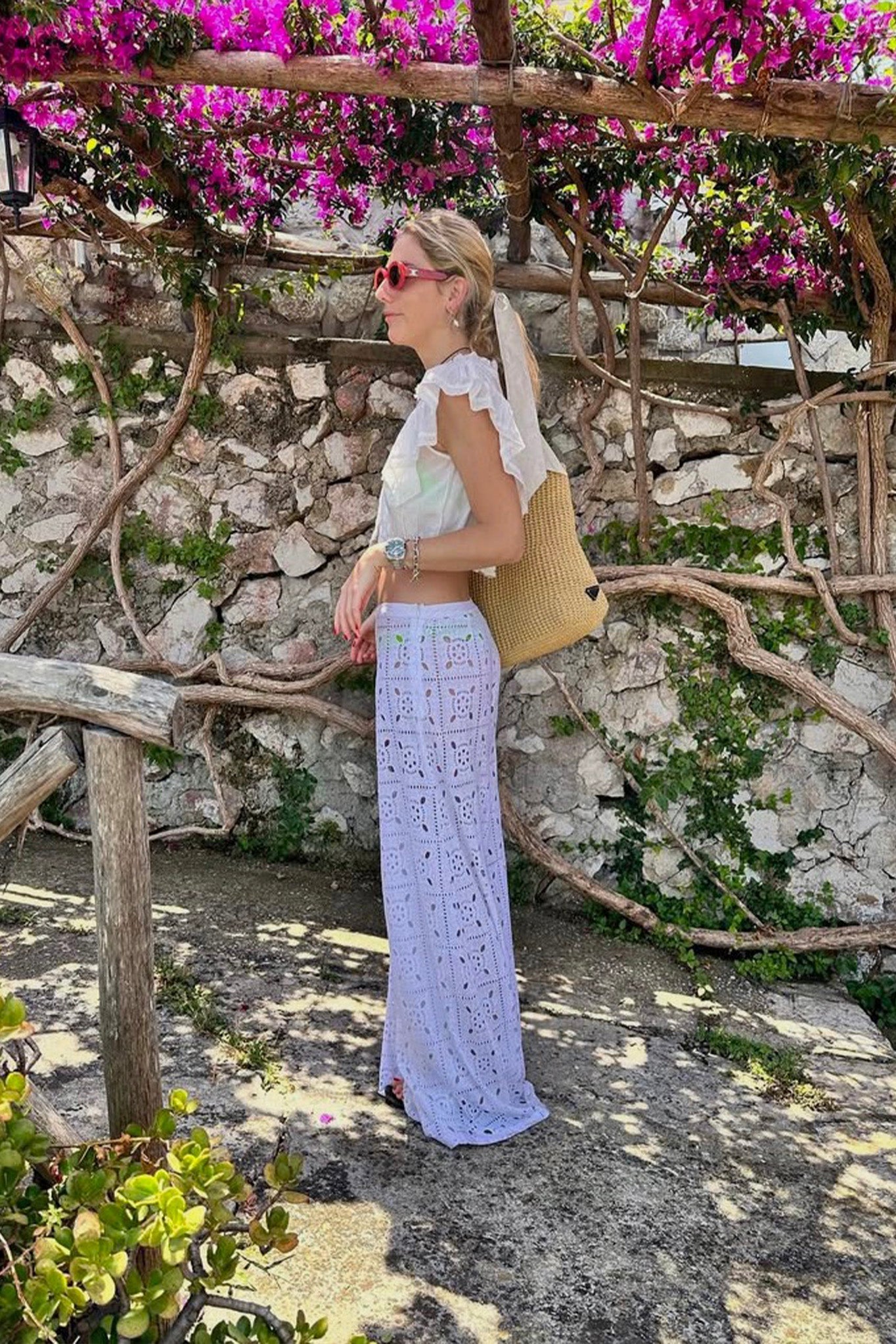 Lilly Patchwork Eyelet Pants - Pure White by Miguelina