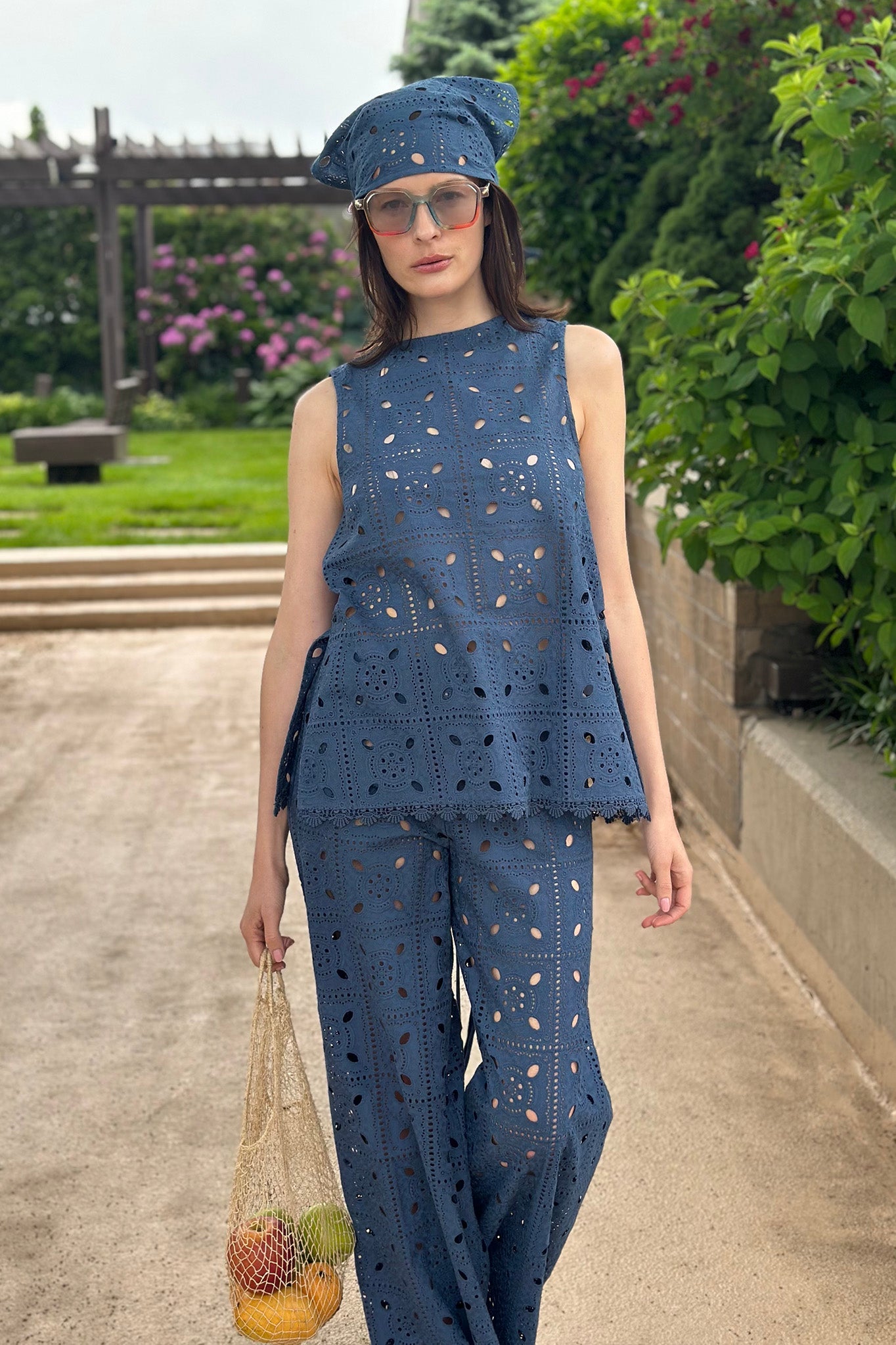 Lilly Patchwork Eyelet Pants - Slate Blue by Miguelina