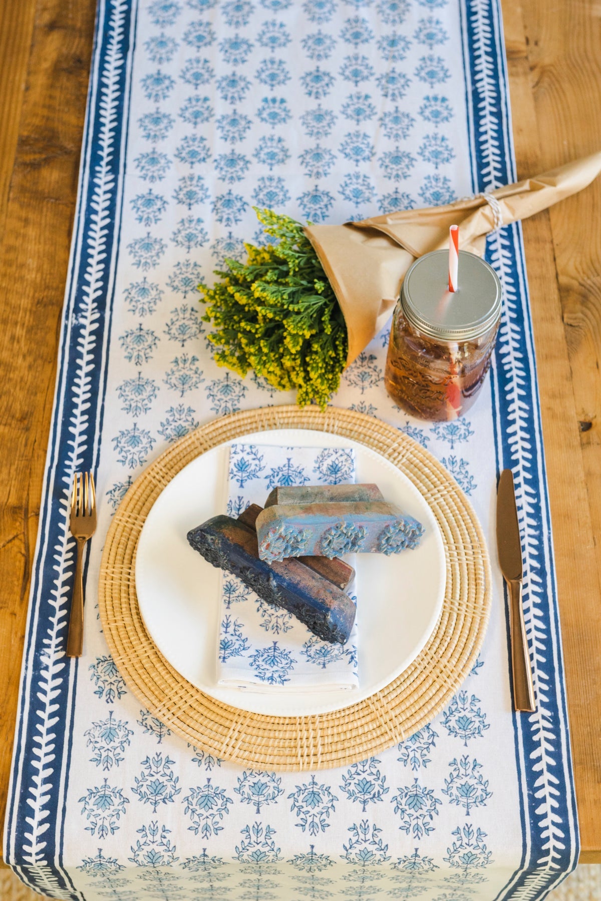 Table Runner - Lotus, Uniform Blue & Navy by Mended