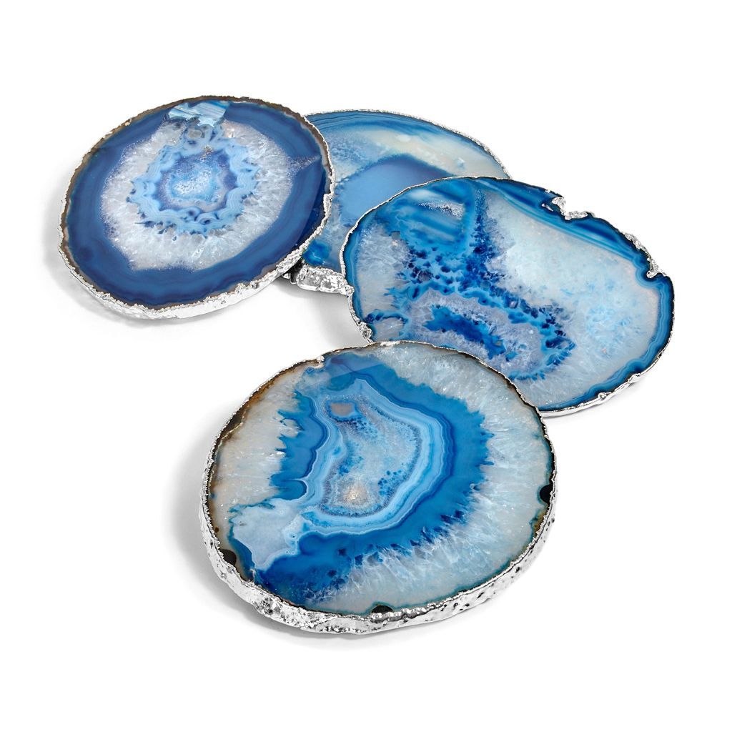 Lumino Coasters, Azure Agate & Silver, Set of 4 by ANNA New York