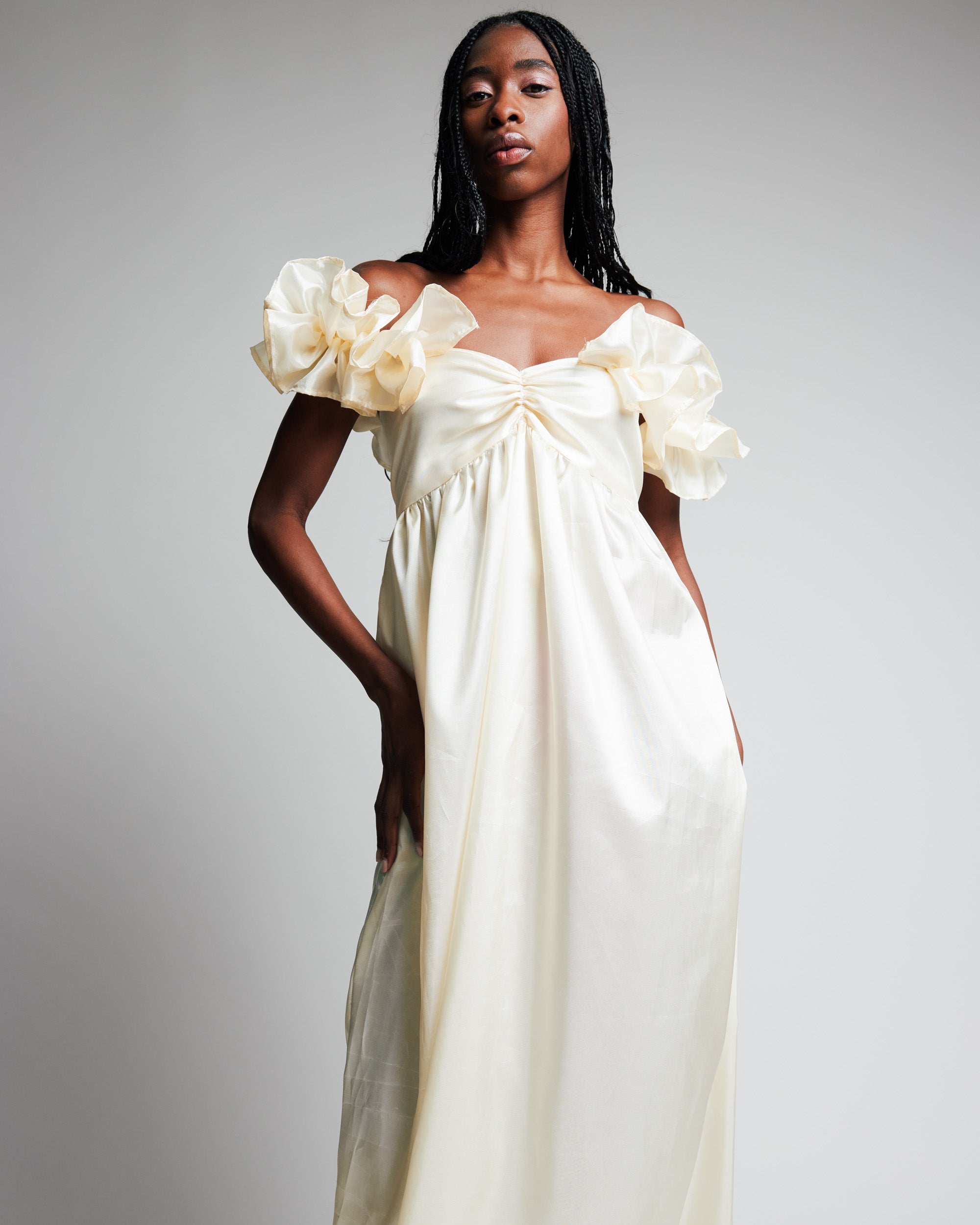 Cream Taffeta Gown with Juliette Sleeves by Madeline Marie HerStory