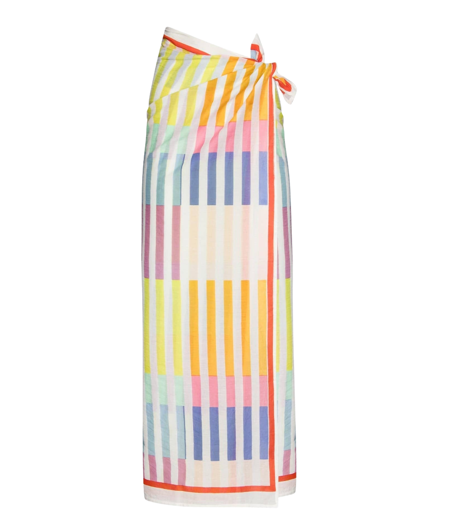 Multicolored striped sarong on a white background