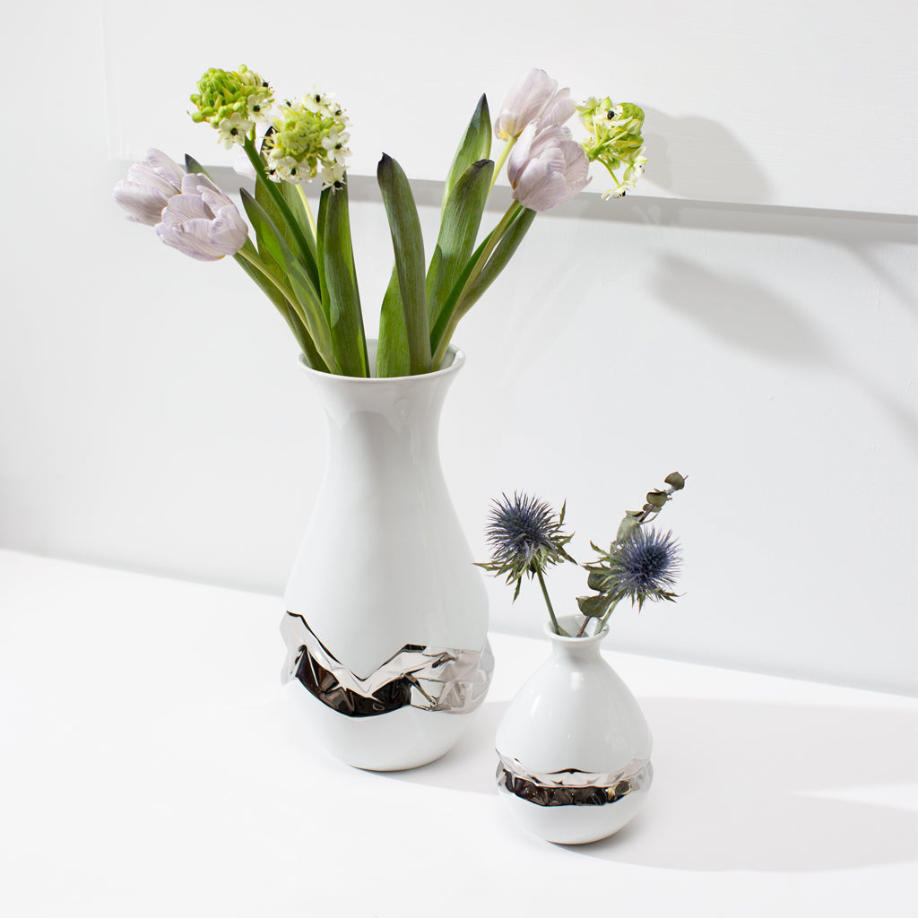 Talianna Oro Vase, White & Silver by ANNA New York