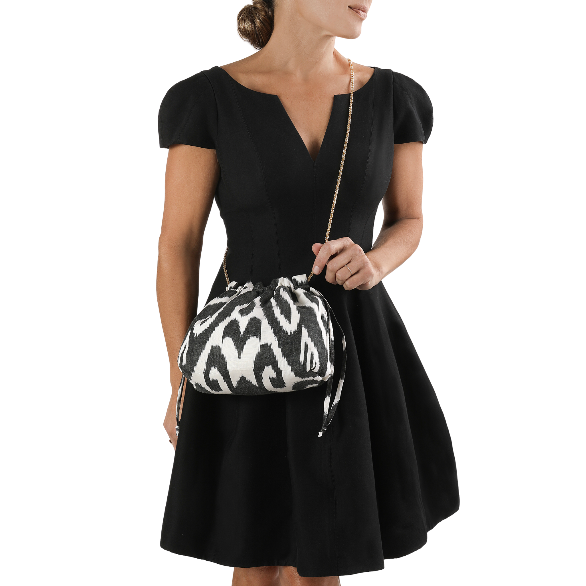 Ladue Silk Ikat Party Purse - Black, White by Larkin Lane