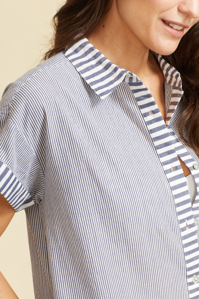 Riga Short Sleeve Midi Dress - Navy Stripes by Sitano