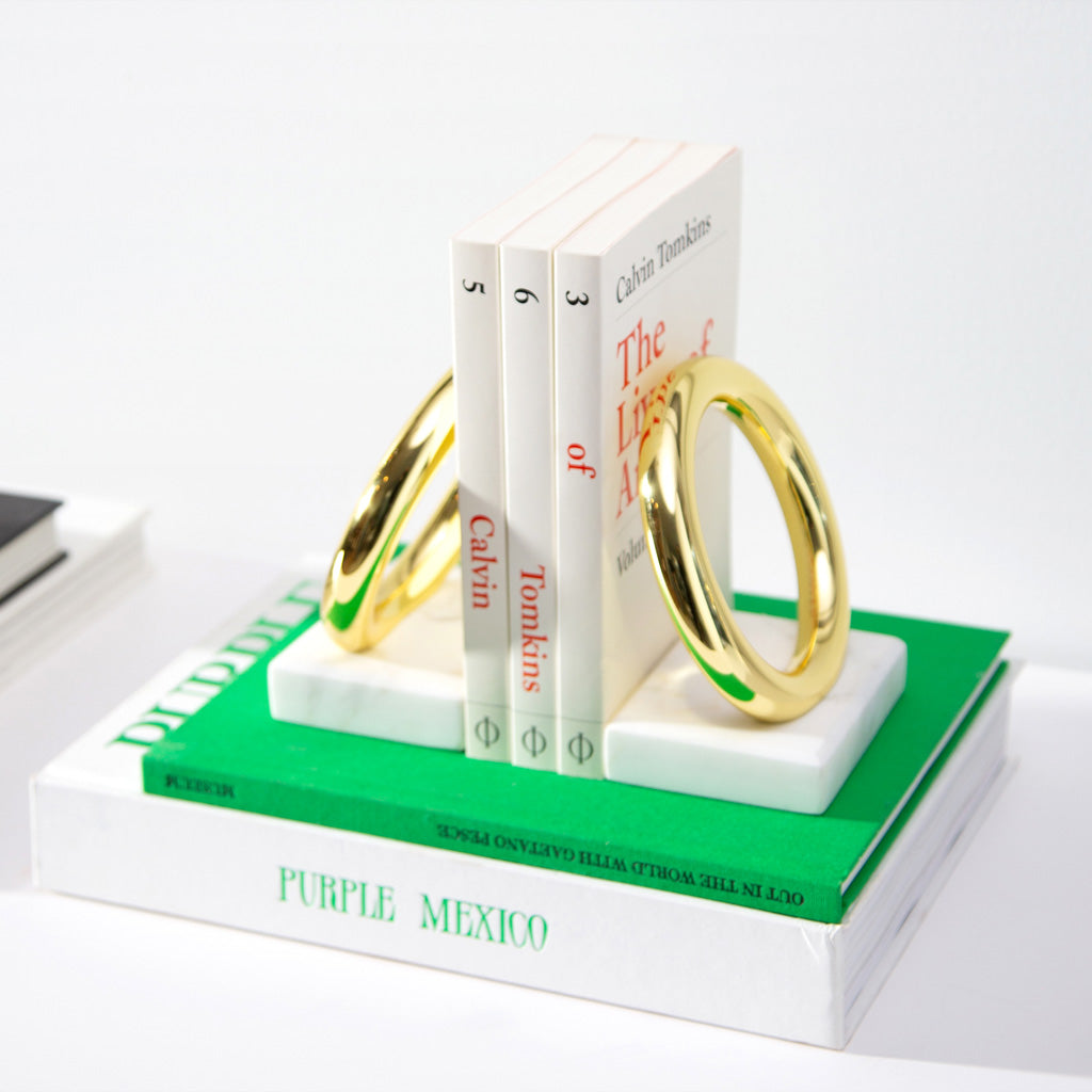 Ring Bookends, Marble & Gold, Set of 2 by ANNA New York