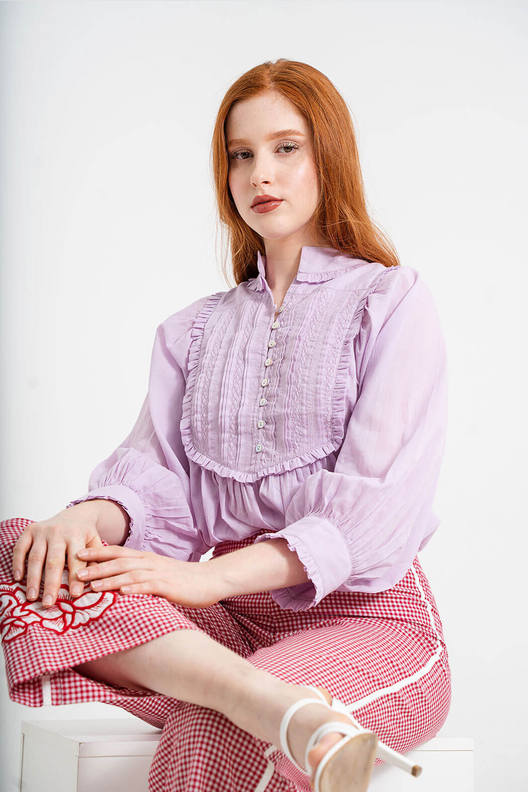 Reina Lavender Pintuck Blouse by Hess