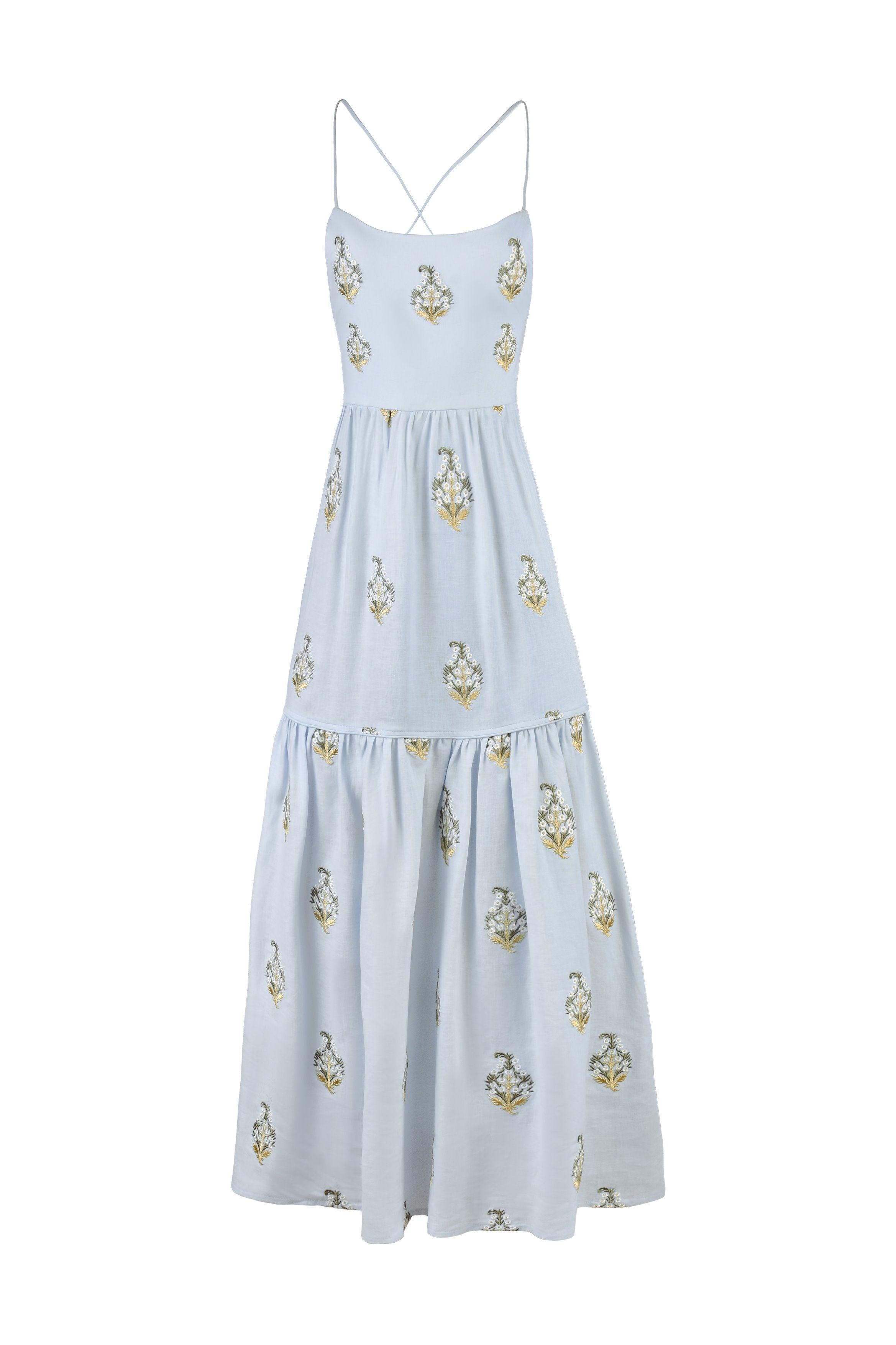 Sarv Maxi Dress - Baby Blue & White by Rosewater House