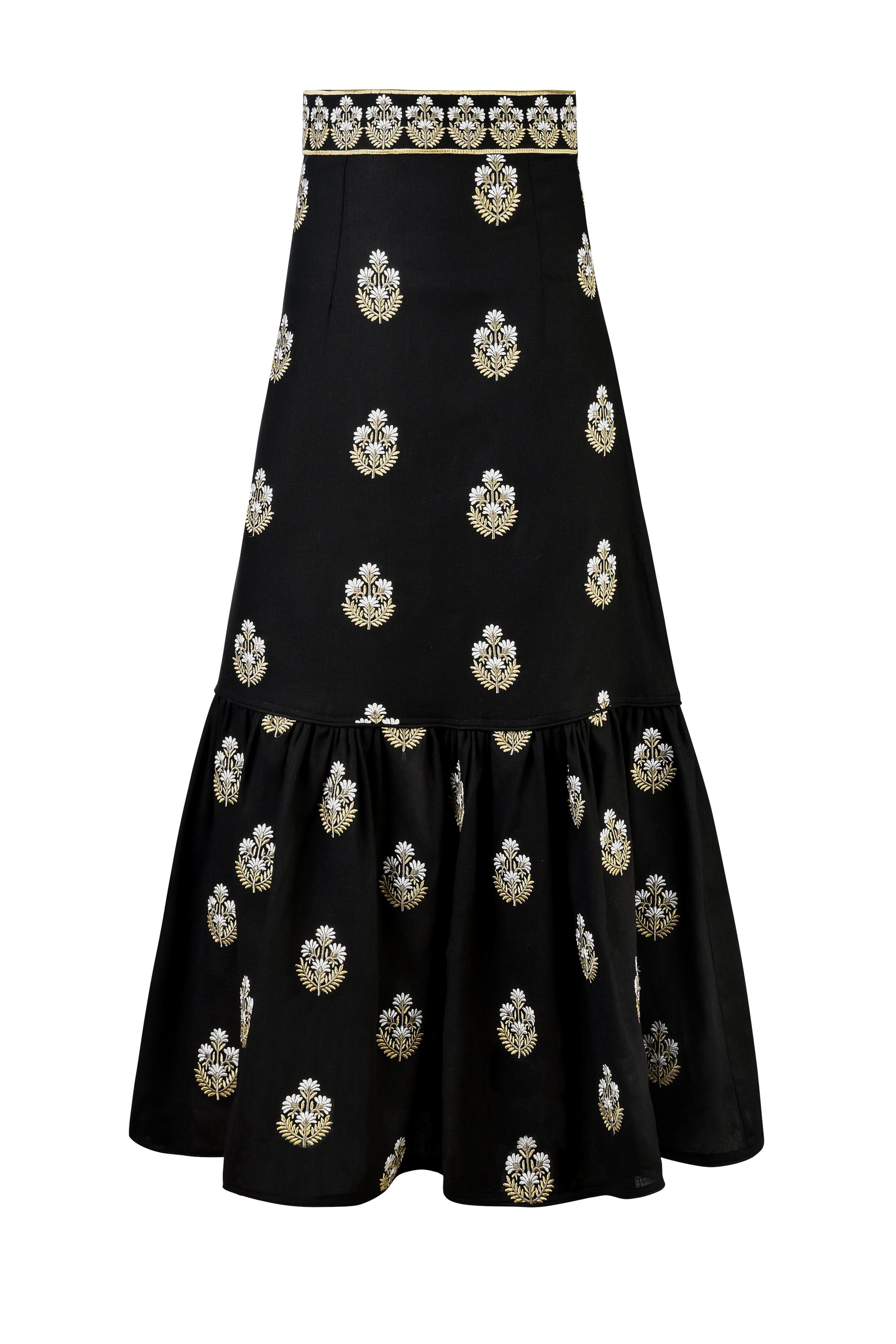 Begum Skirt- Black, White & Gold by Rosewater House