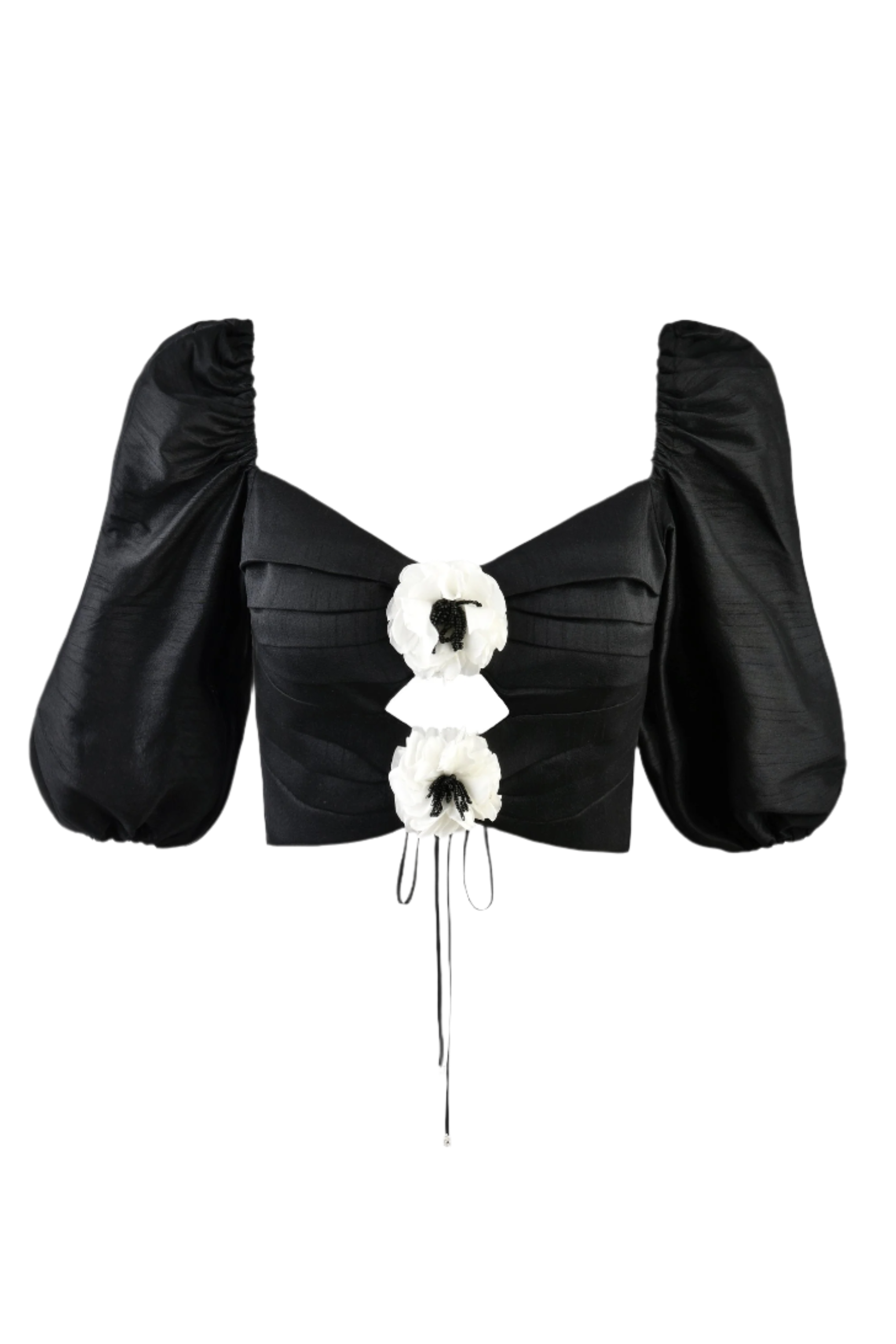 Rosa Silk Tafetta Cut-Out Top- Black & White by Rosewater House
