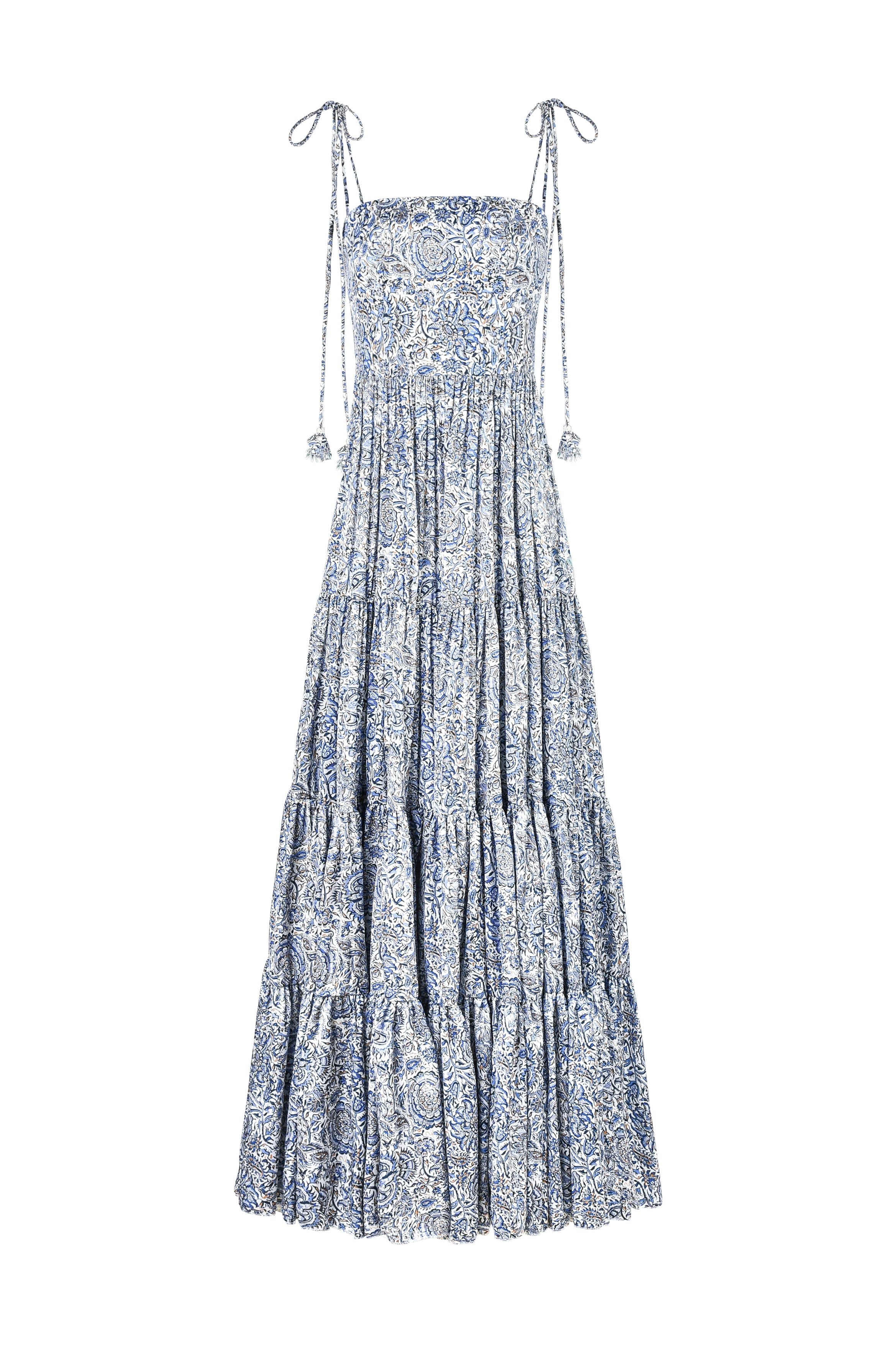 Sara Maxi Dress - Printed Silk Blue by Rosewater House
