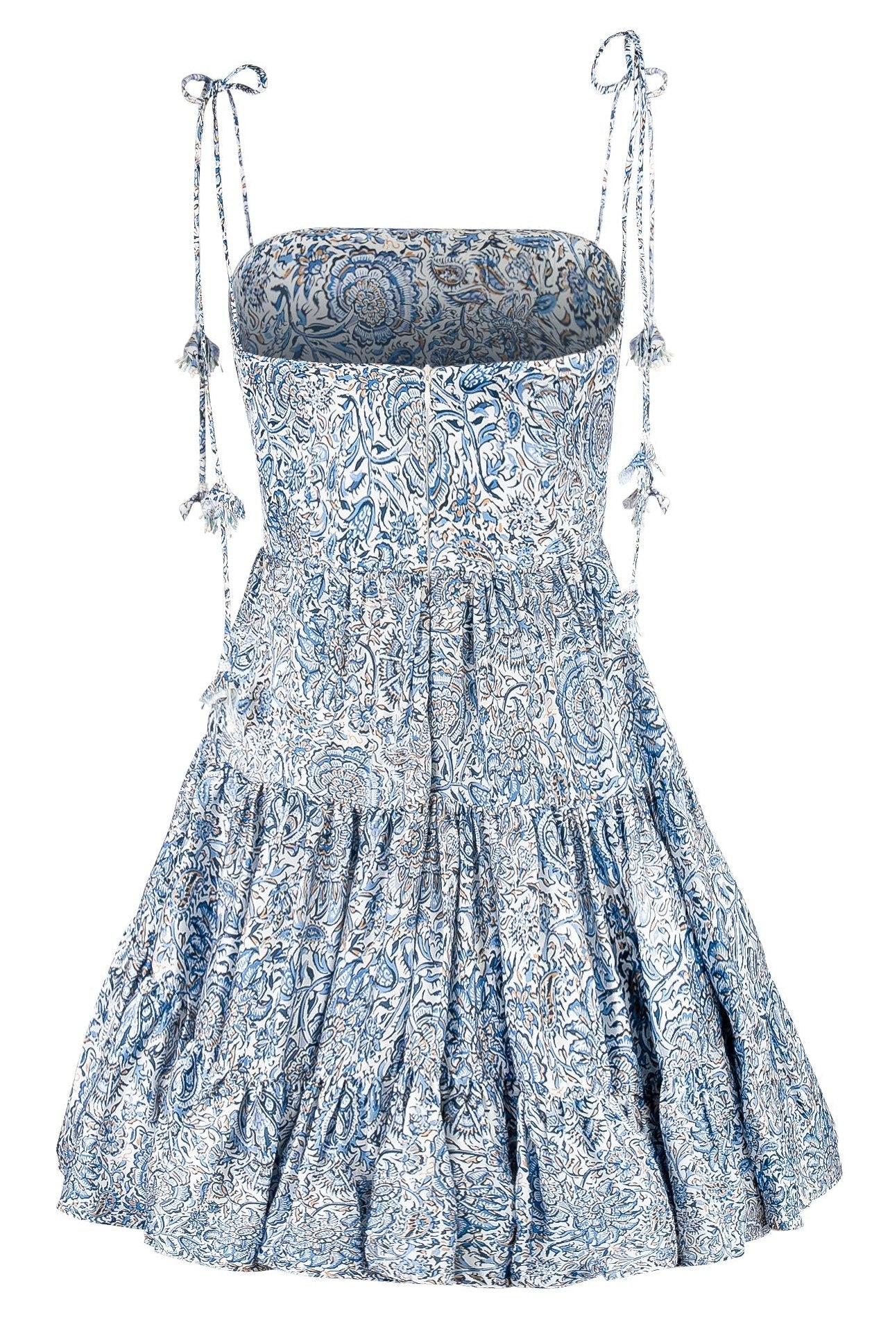 Sara Mini Dress - Printed Silk Blue by Rosewater House