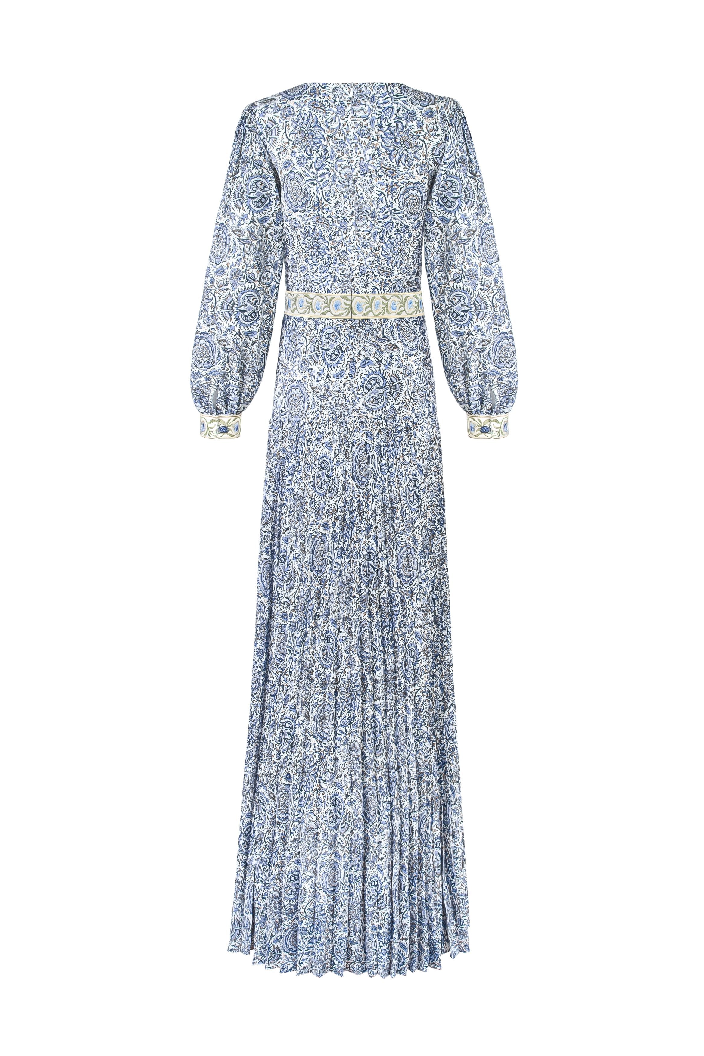 Tooba Maxi Dress - Printed Chiffon Blue by Rosewater House