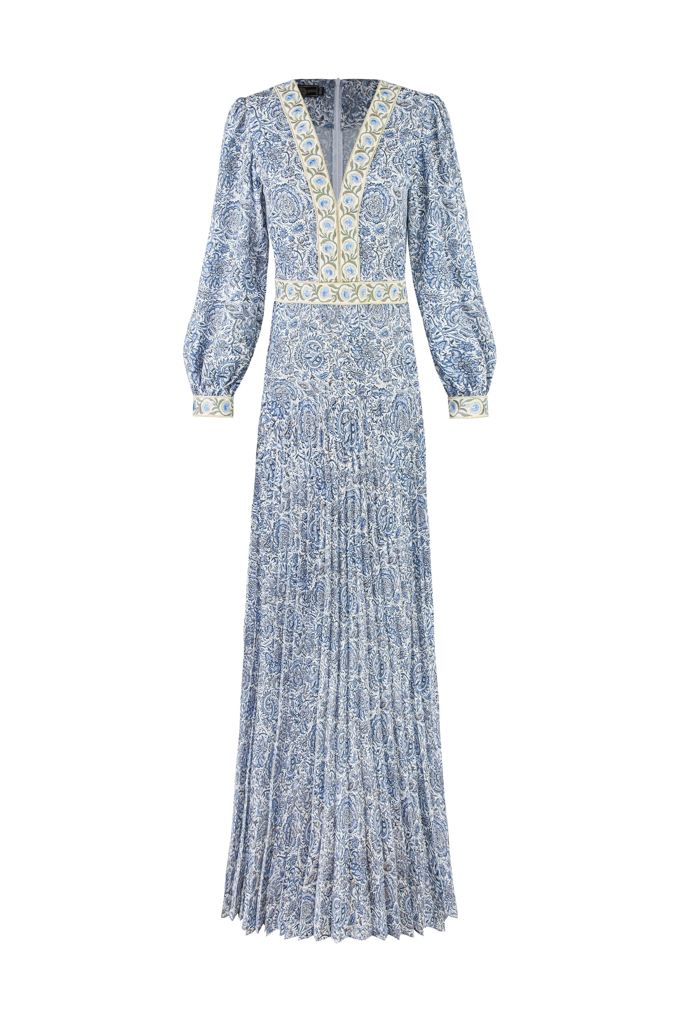 Tooba Maxi Dress - Printed Chiffon Blue by Rosewater House