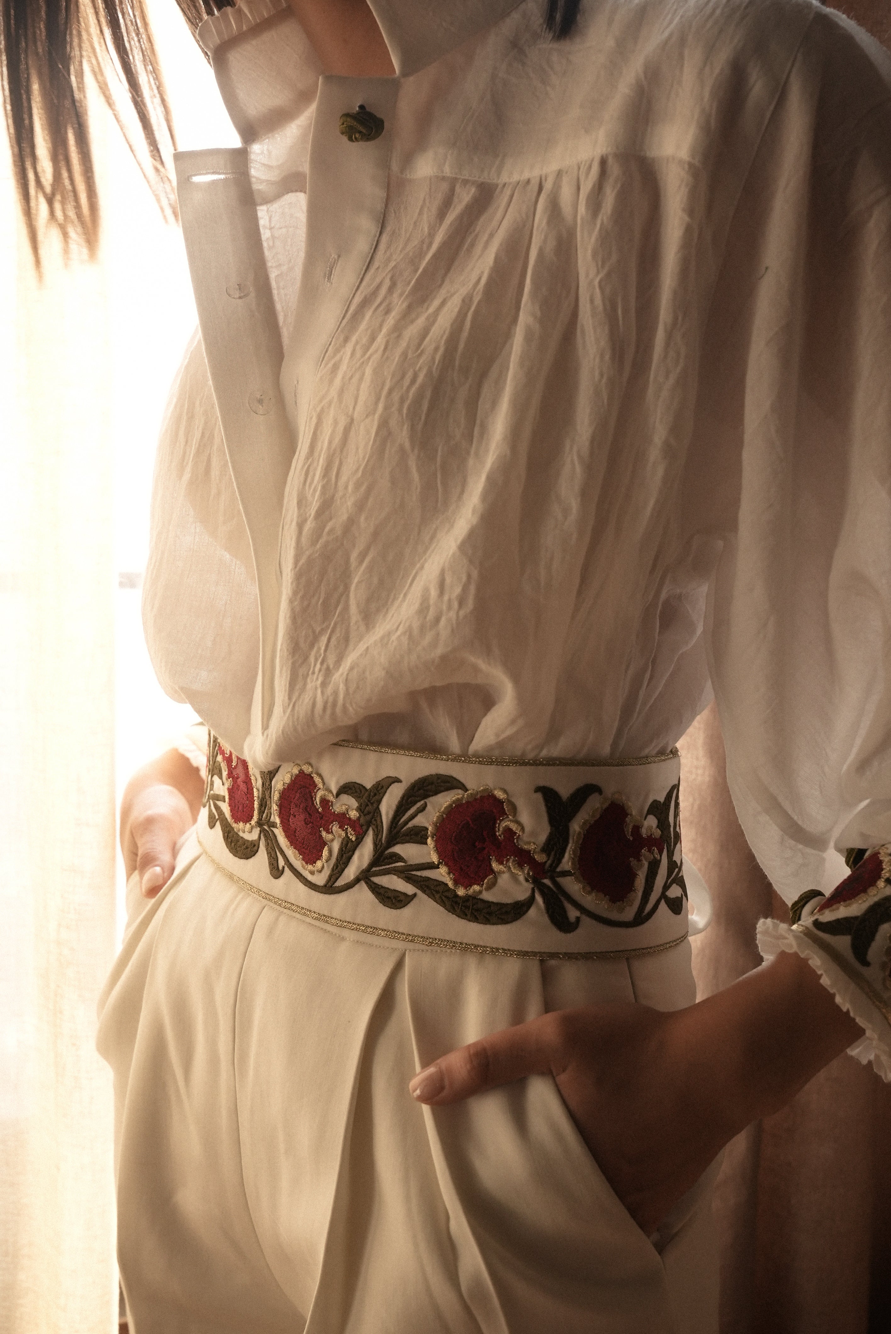 Carnation Belt - White/Red by Rosewater House