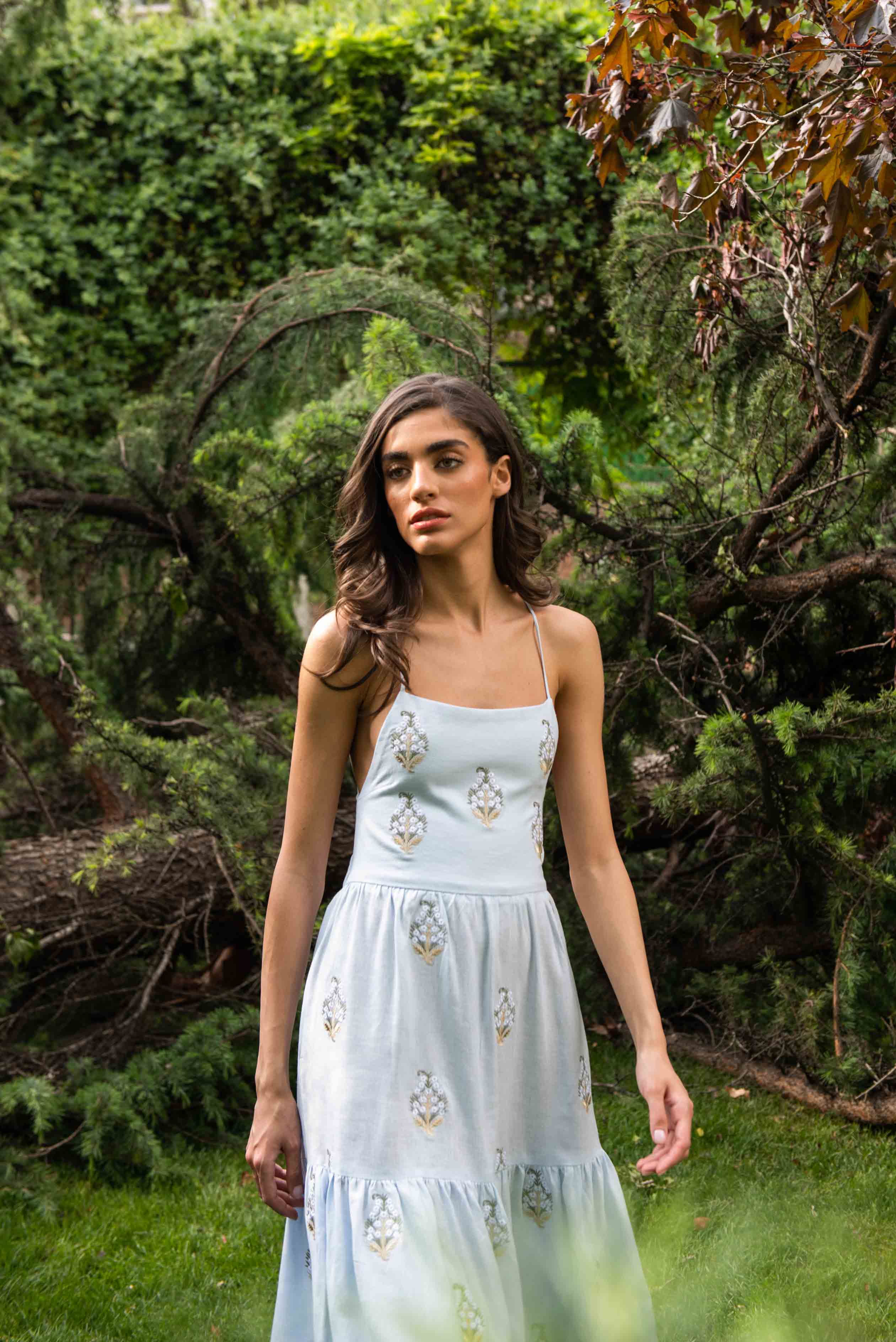 Sarv Maxi Dress - Baby Blue & White by Rosewater House
