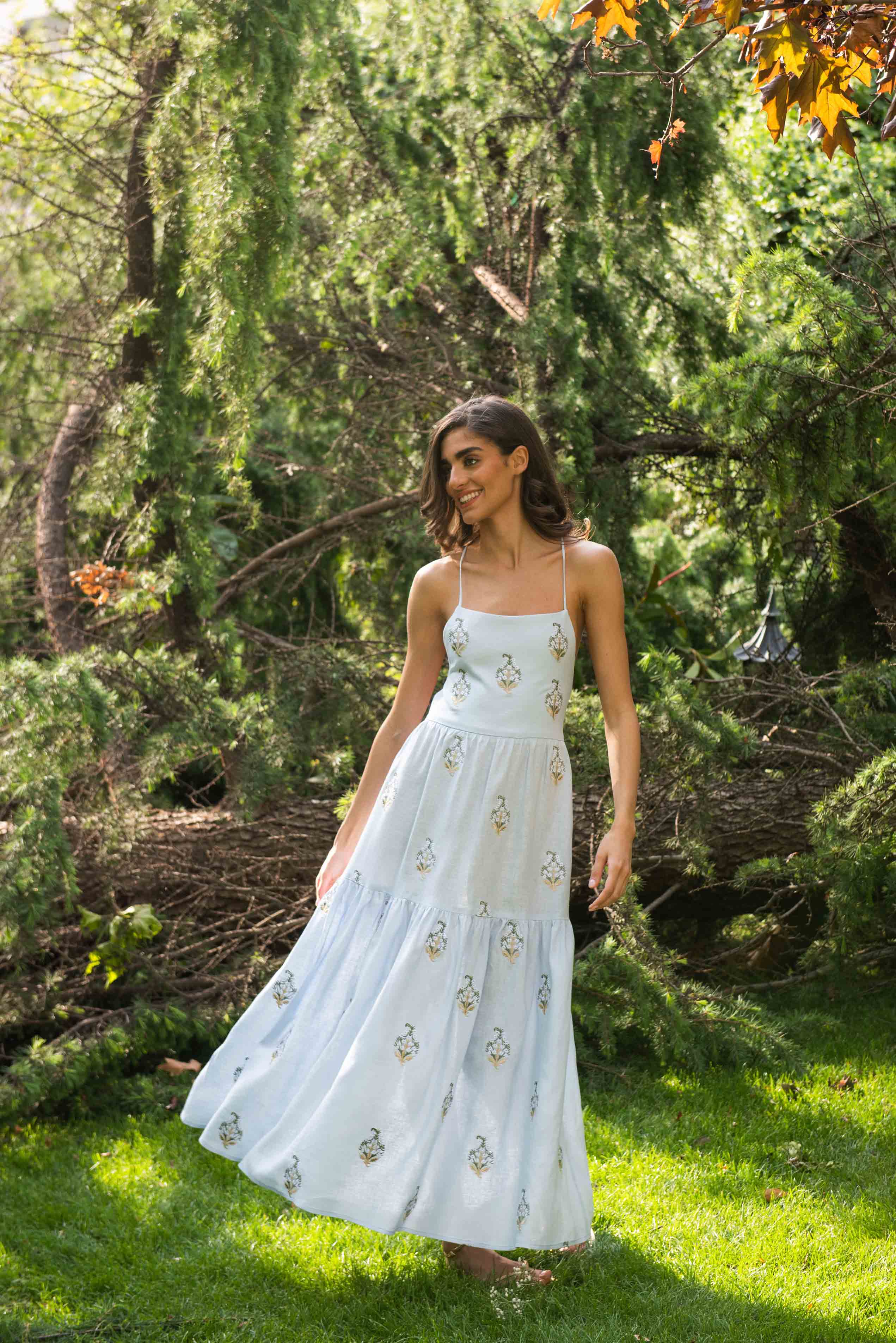 Sarv Maxi Dress - Baby Blue & White by Rosewater House