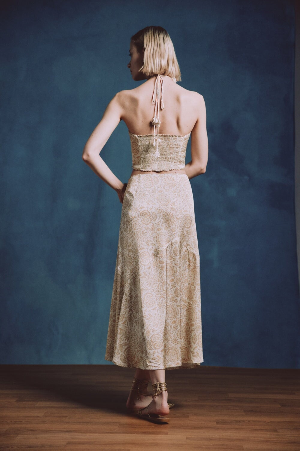 Zoya Skirt - Printed Silk Creme by Rosewater House