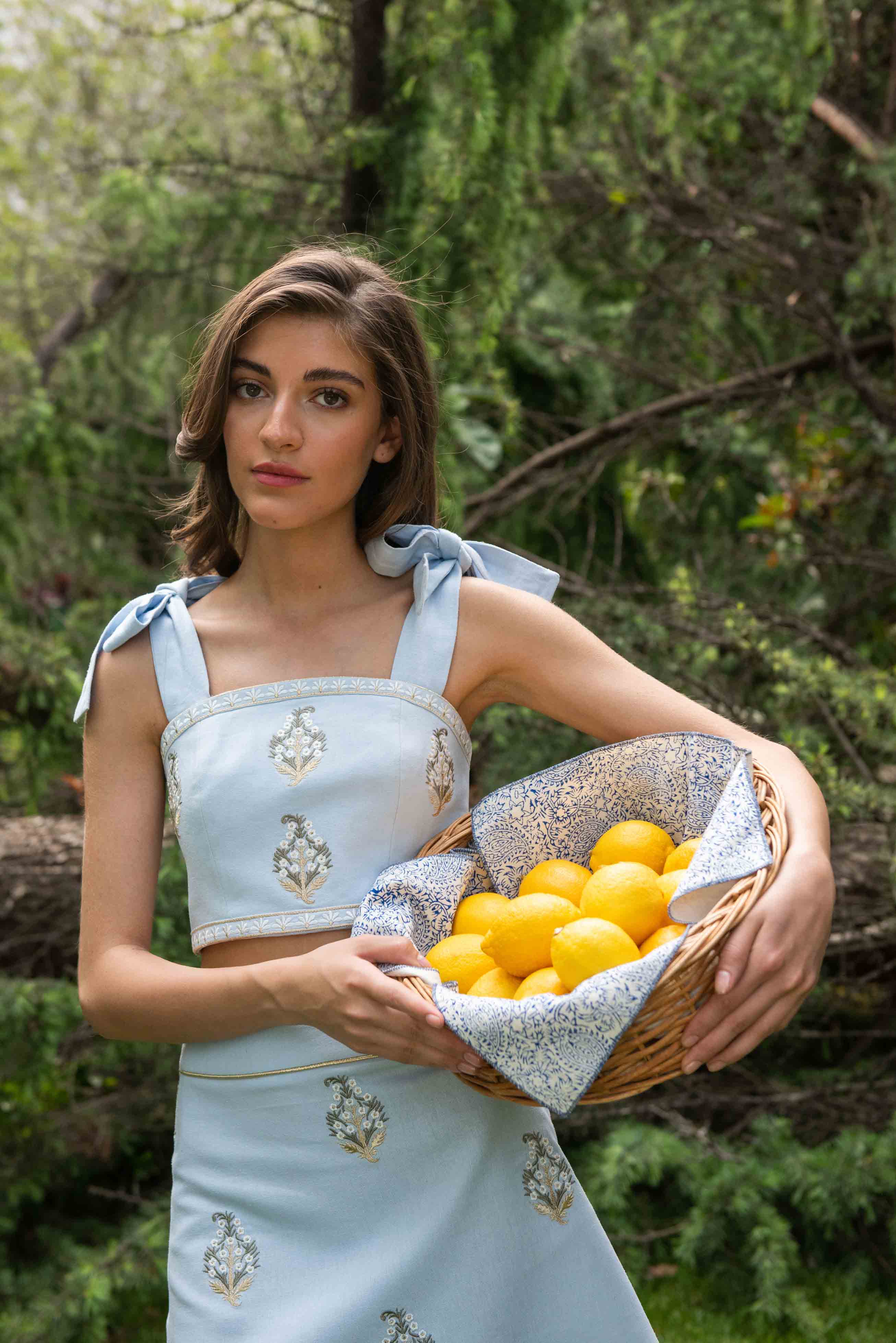 Sarv Crop Top - Blue & White by Rosewater House