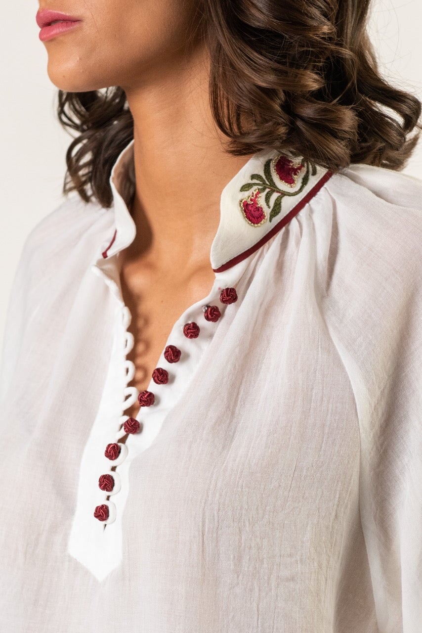 Golbarg Blouse - White & Red by Rosewater House