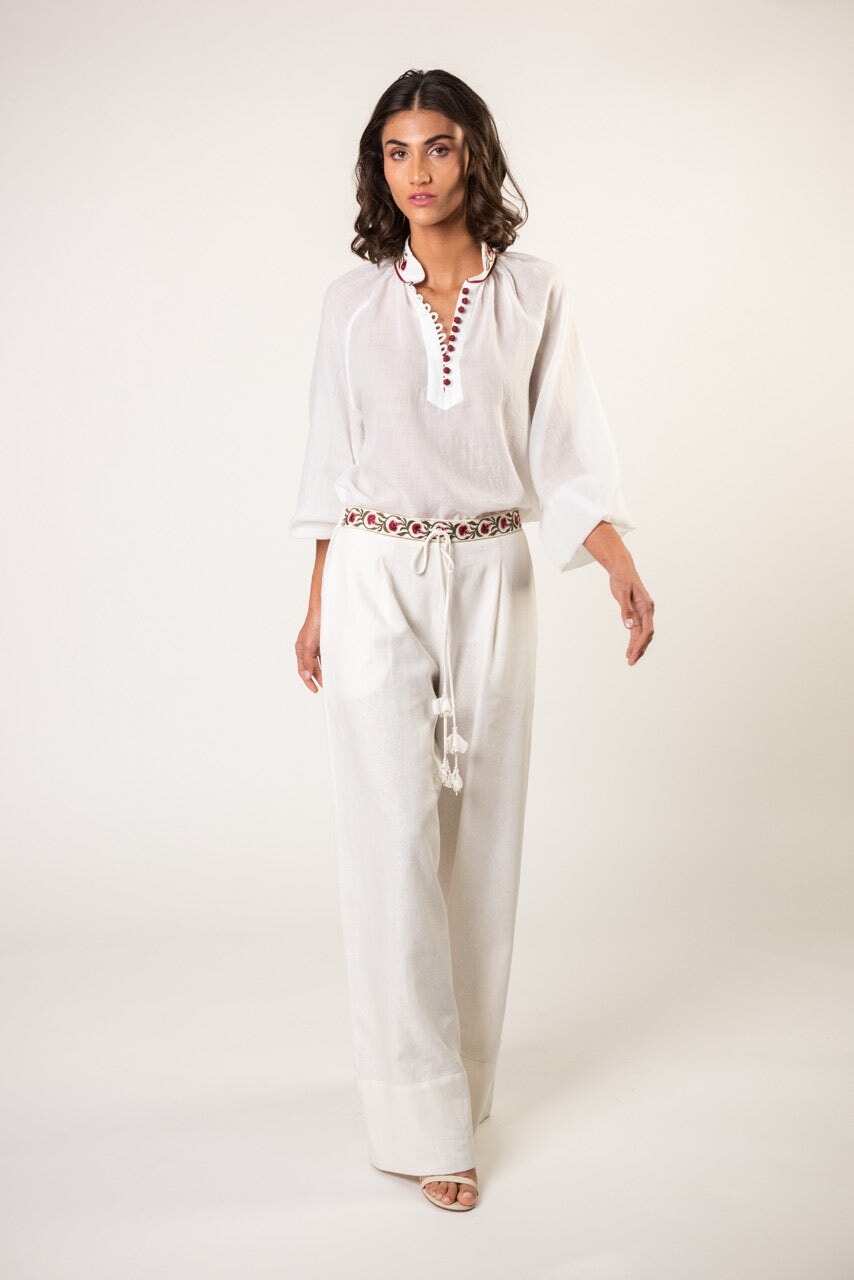 Carnation Pants - White & Red by Rosewater House