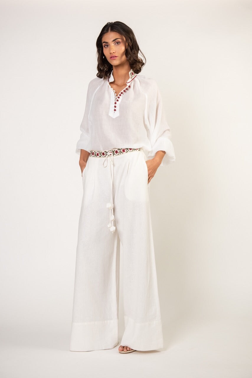 Carnation Pants - White & Red by Rosewater House