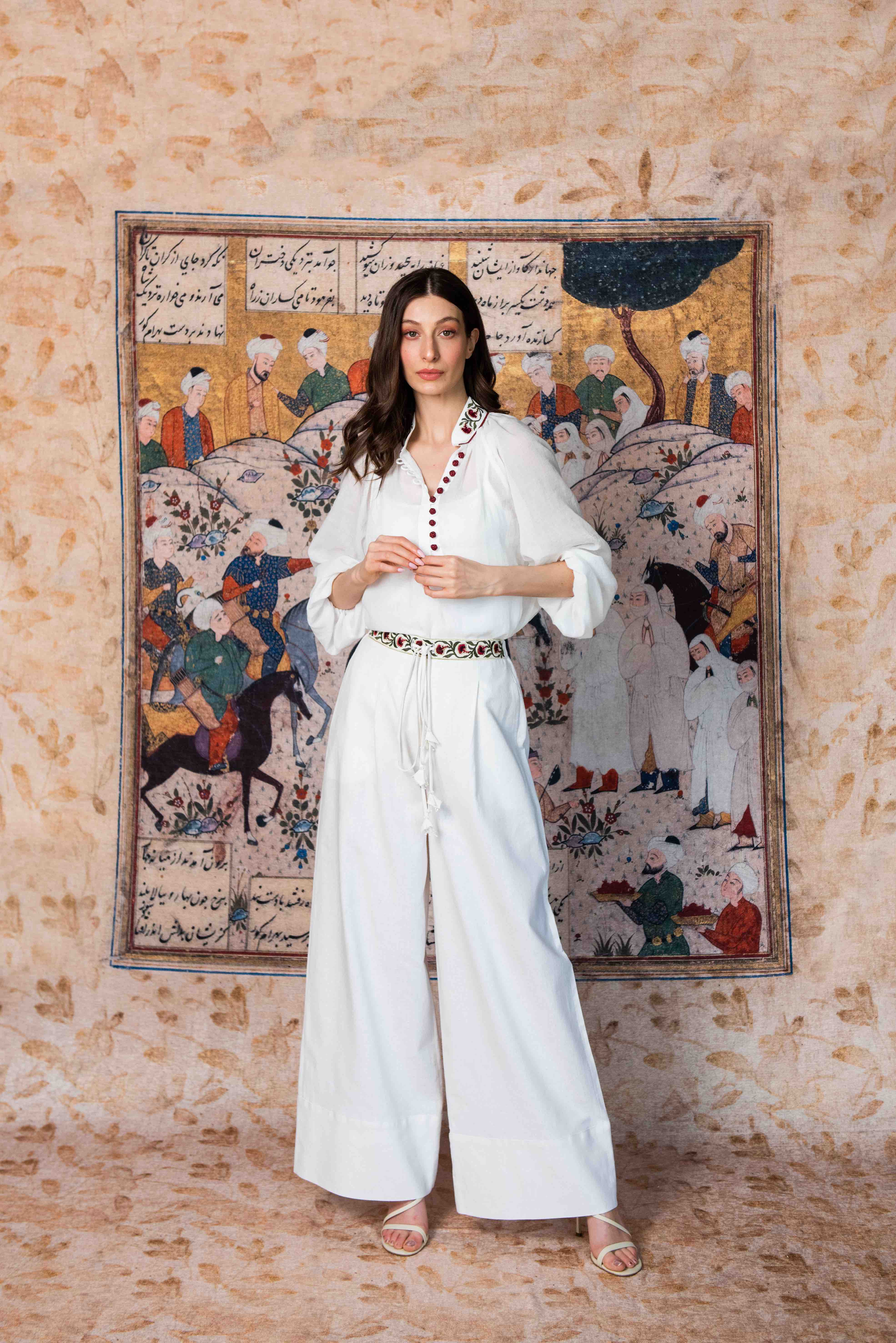 Carnation Pants - White & Red by Rosewater House