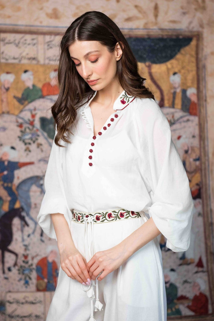 Carnation Pants - White & Red by Rosewater House