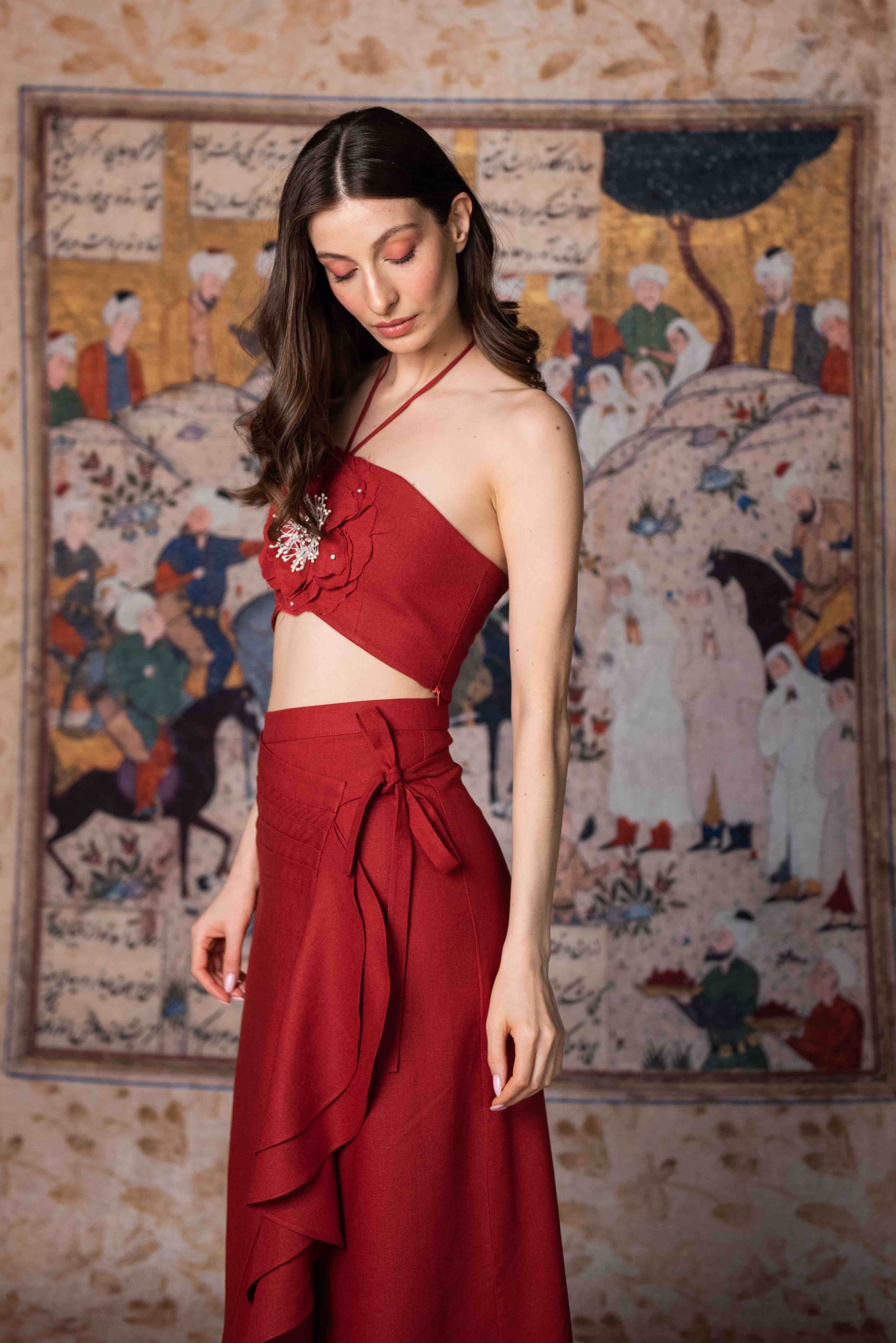 Golestan Ruffle Skirt - Deep Red by Rosewater House